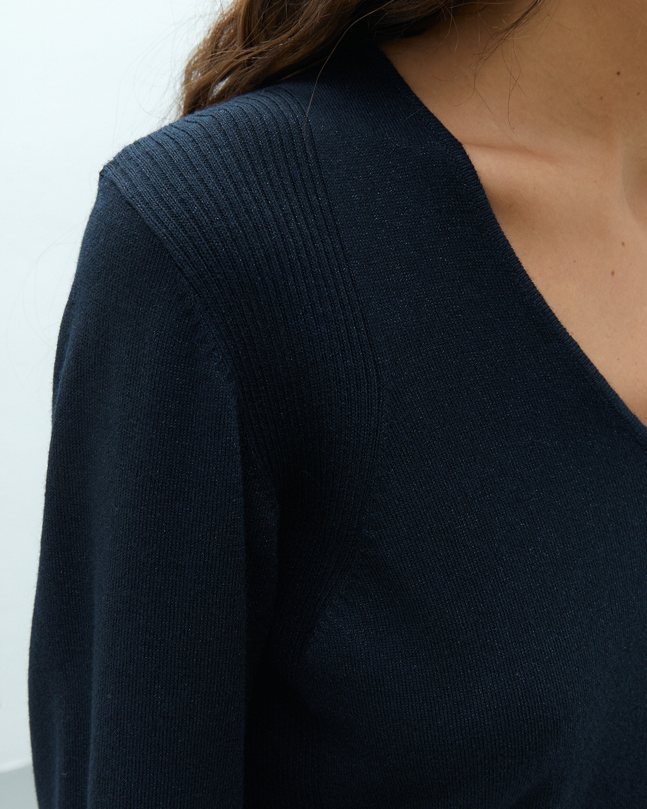 Jersey de mujer punto fino cuello pico - Andam - Azul marino Azul marino-5