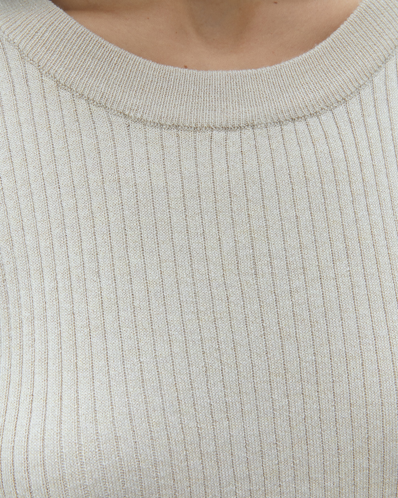 Jersey de mujer de punto canalé cuello redondo manga corta - Andam - Crudo Crudo-5
