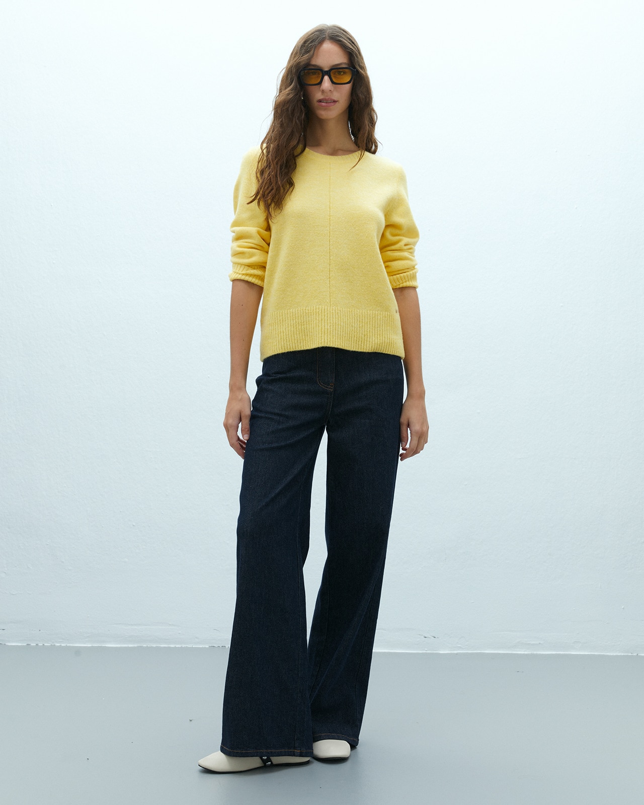 Jersey de mujer cuello redondo manga larga - Andam - Amarillo Amarillo-1