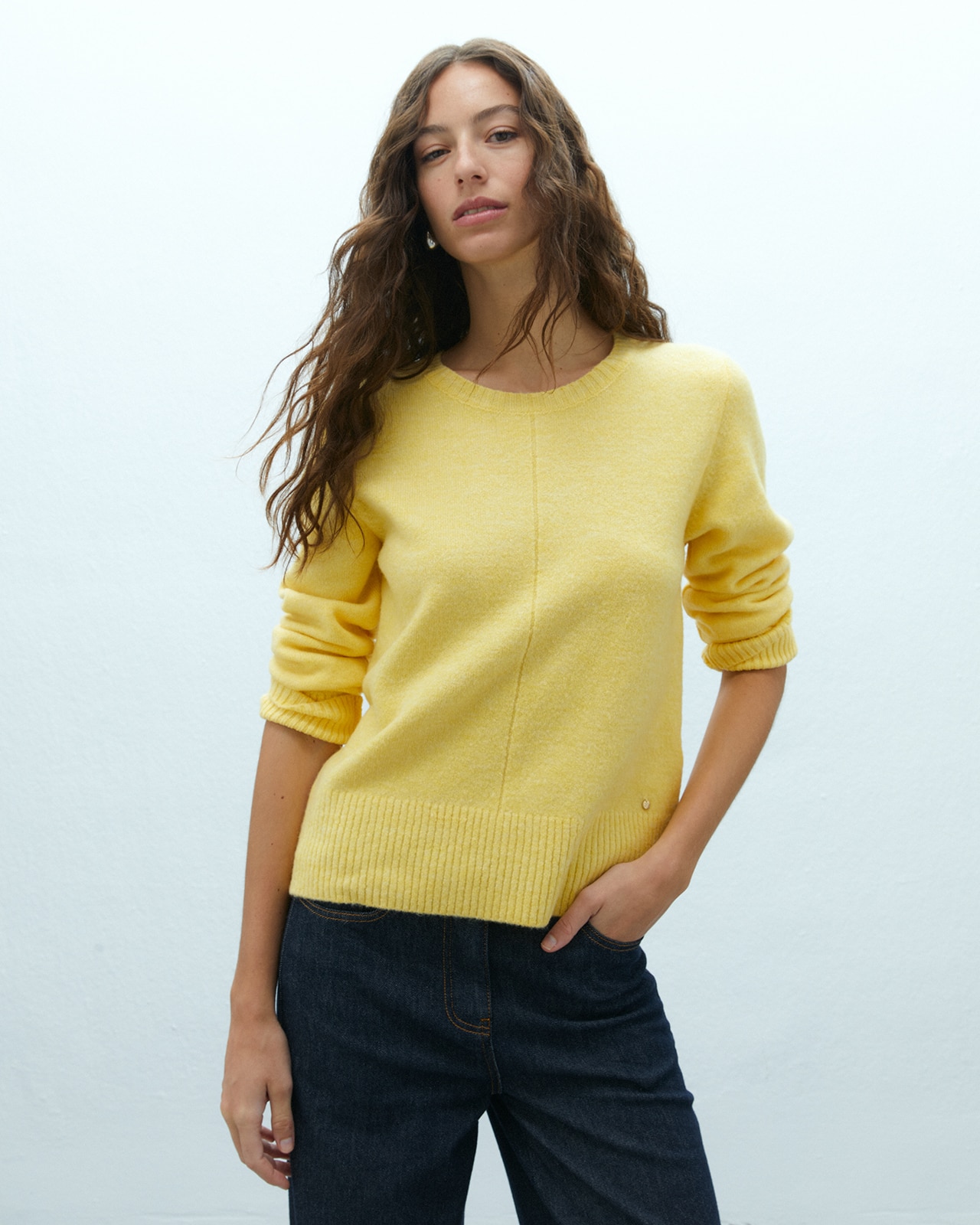 Jersey de mujer cuello redondo manga larga - Andam - Amarillo Amarillo-2