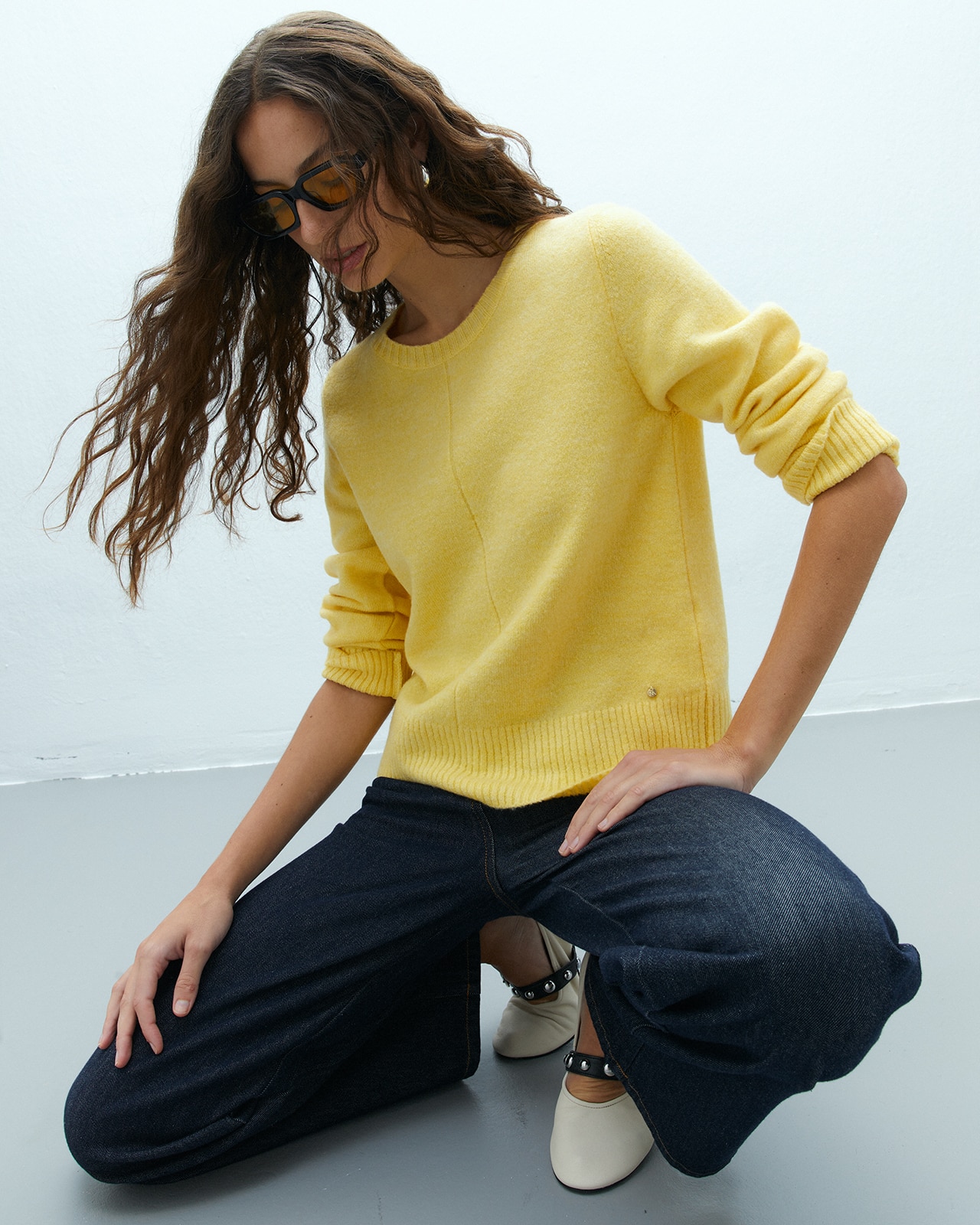 Jersey de mujer cuello redondo manga larga - Andam - Amarillo Amarillo-4