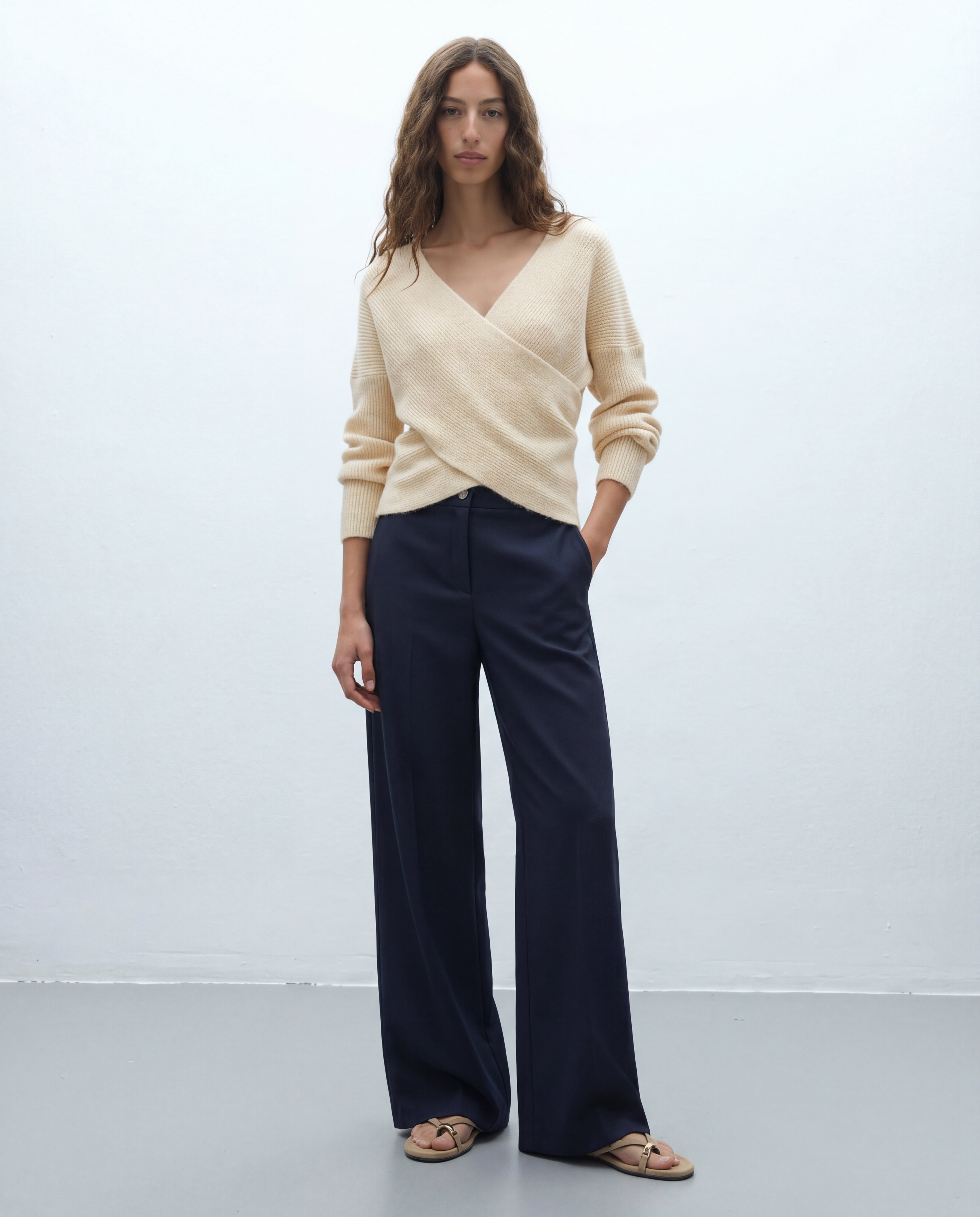 Jersey de mujer escote pico efecto cruzado - Andam - Crudo Crudo-1