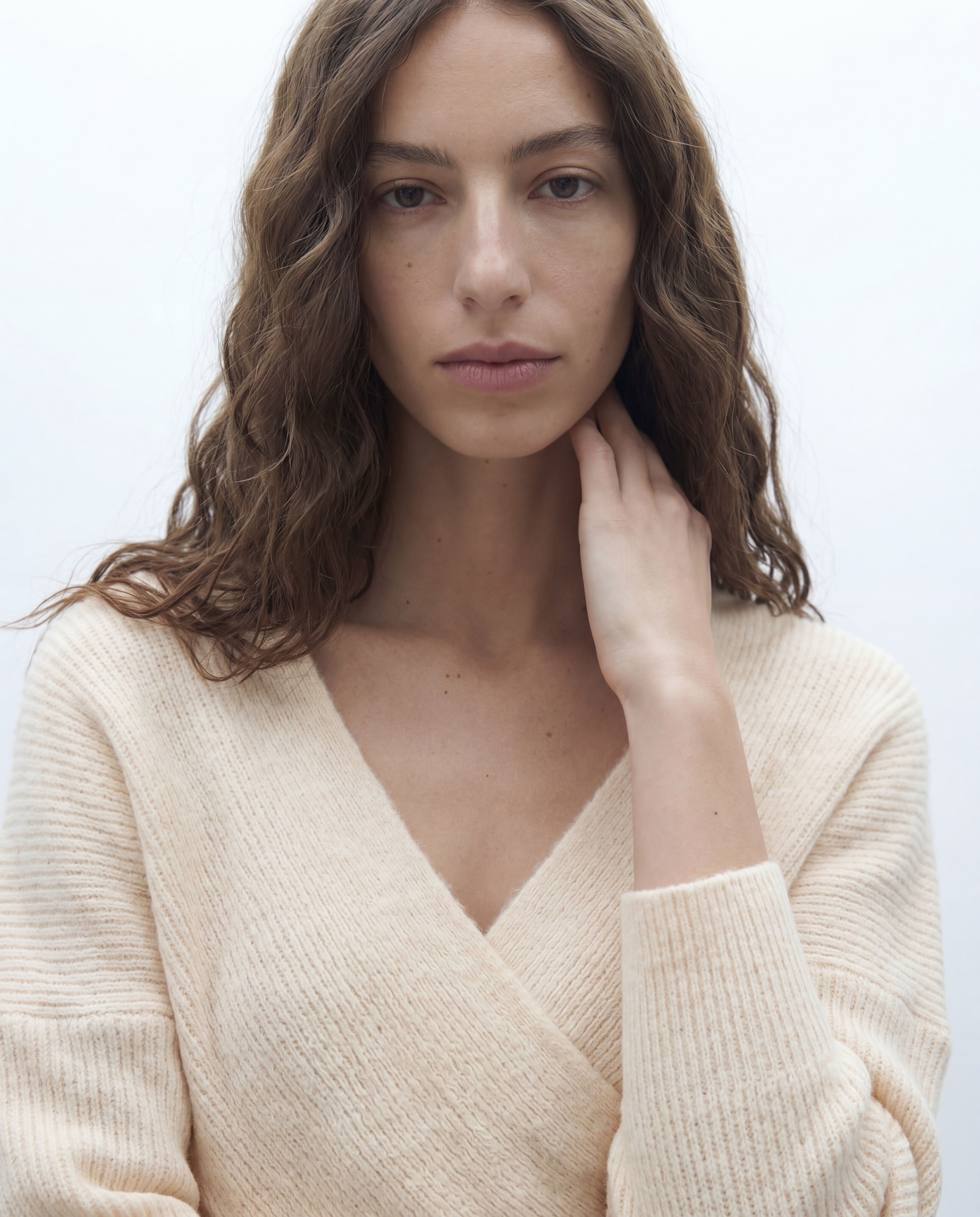 Jersey de mujer escote pico efecto cruzado - Andam - Crudo Crudo-4