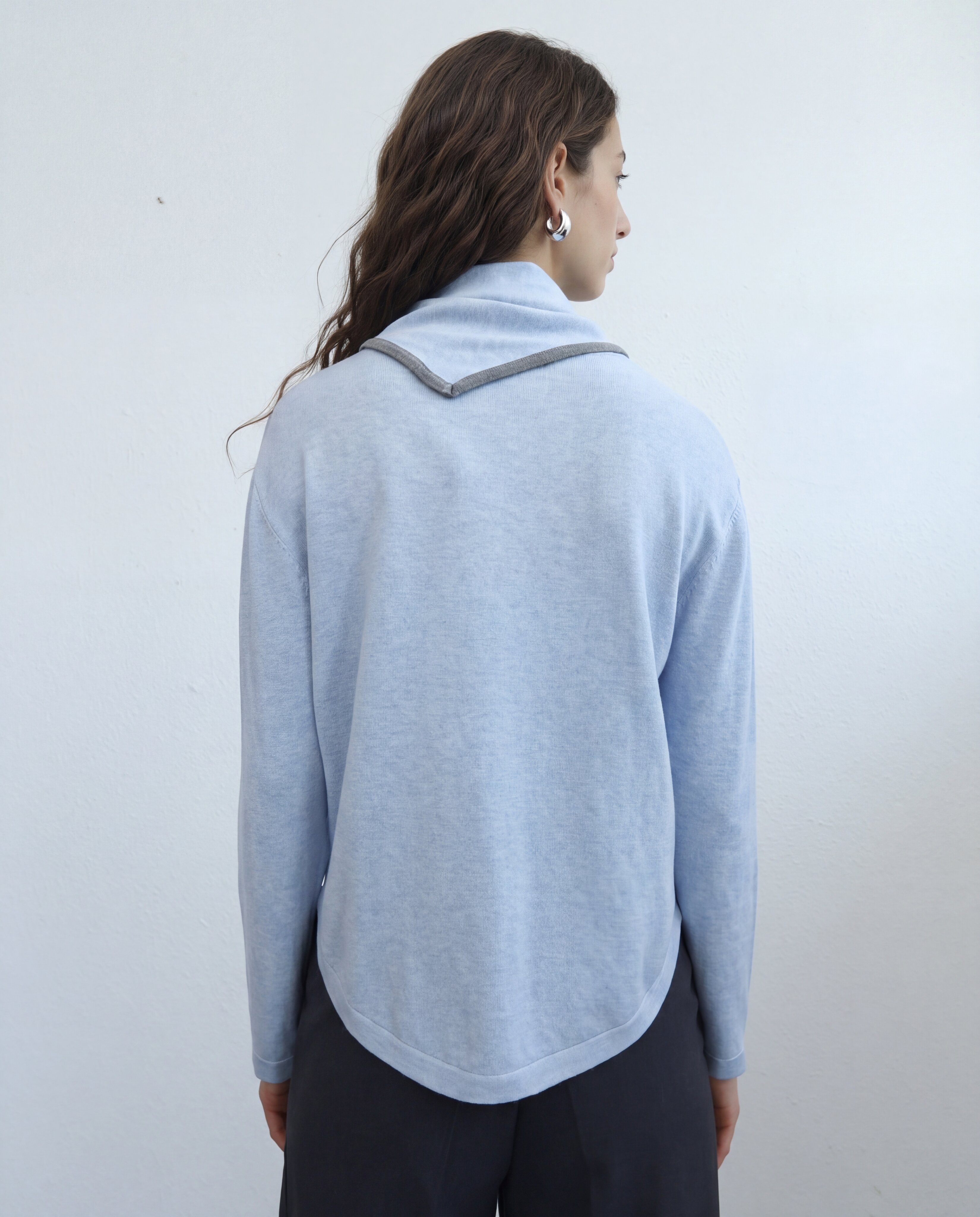 Cardigán de mujer punto fino cuello redondo manga larga - Andam - Azul Azul-3