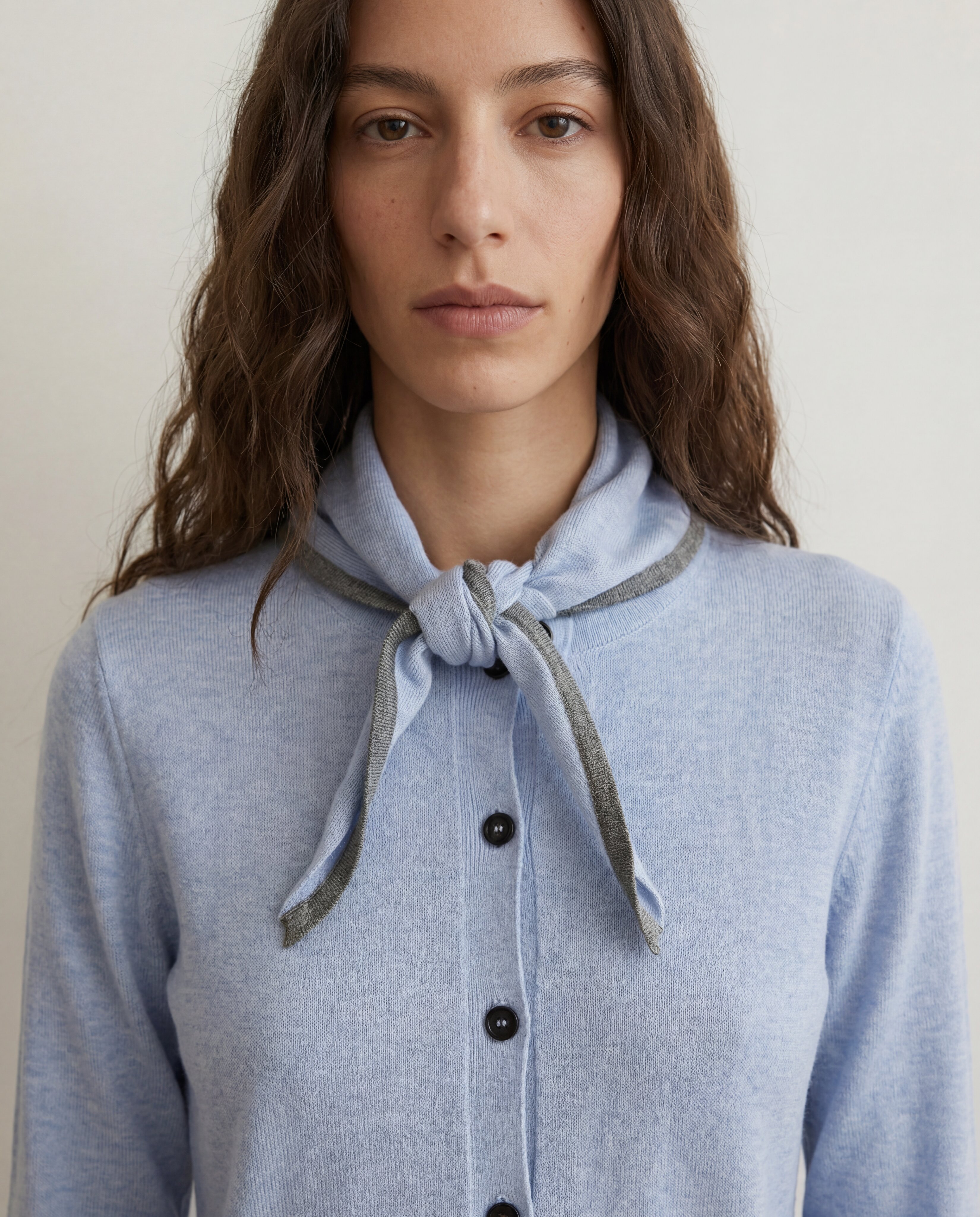 Cardigán de mujer punto fino cuello redondo manga larga - Andam - Azul Azul-4