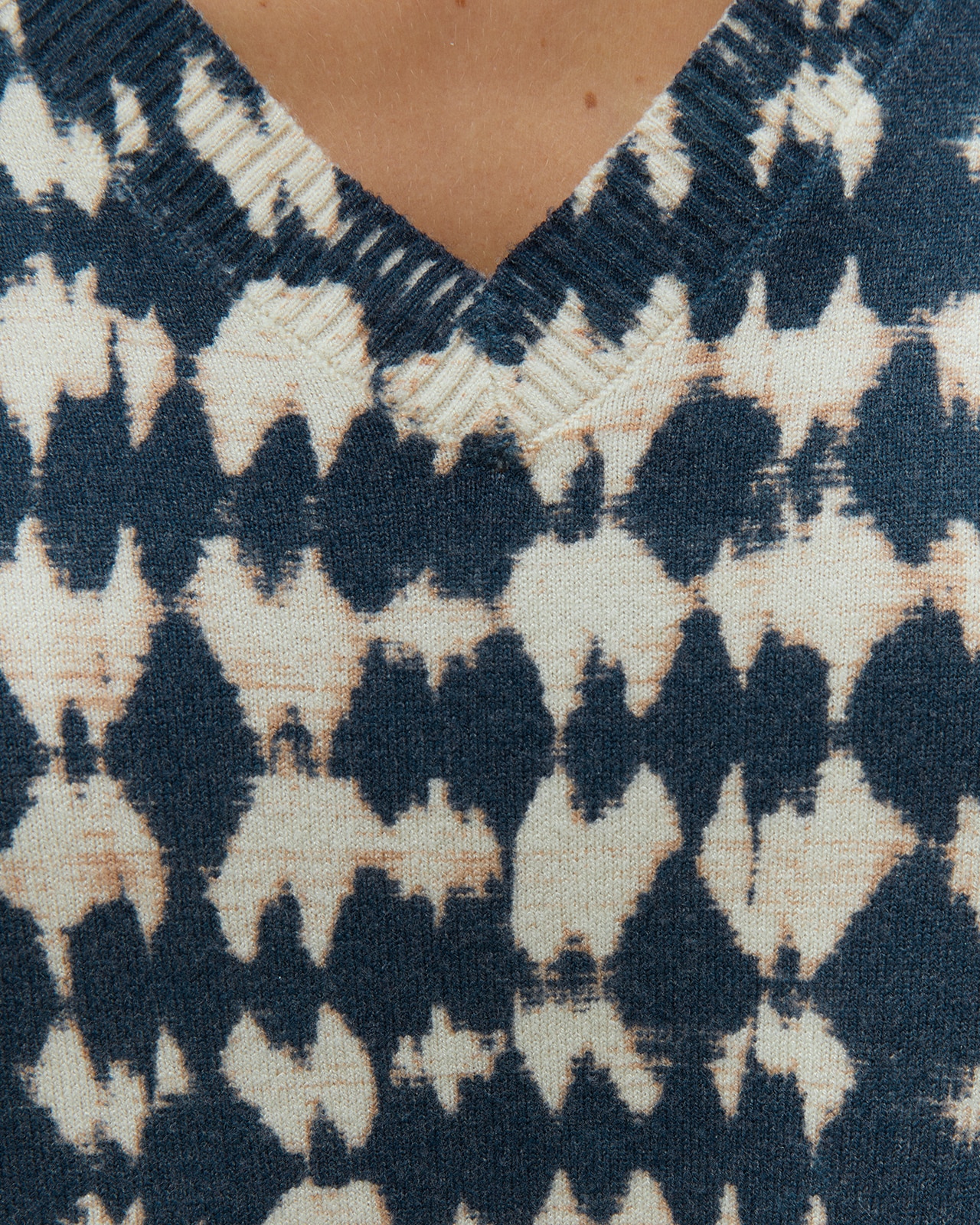 Jersey de mujer de punto fino estampado cuello pico - Andam - Azul Azul-5
