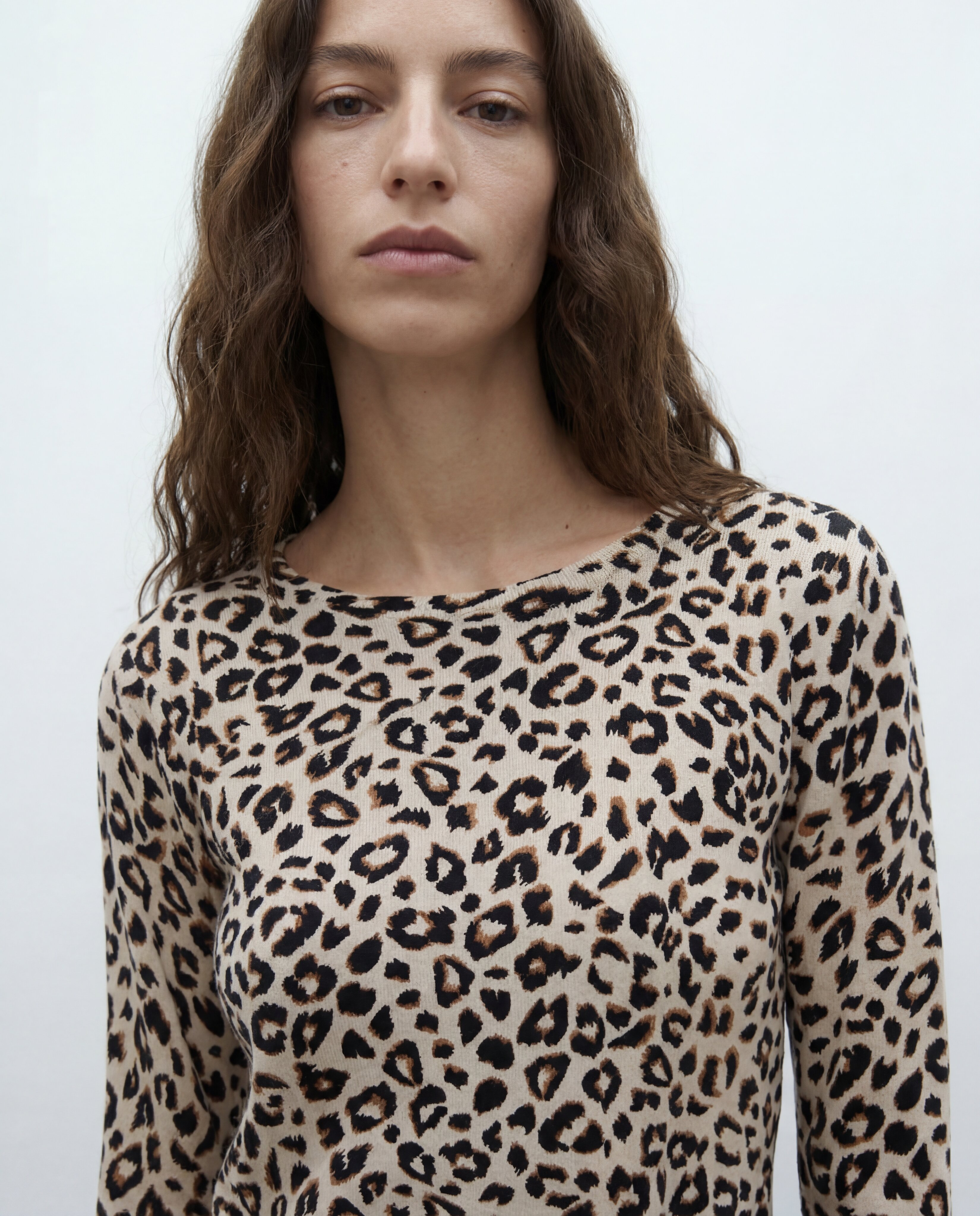 Jersey de punto fino estampado cuello redondo manga larga - Andam - Beige Beige-4
