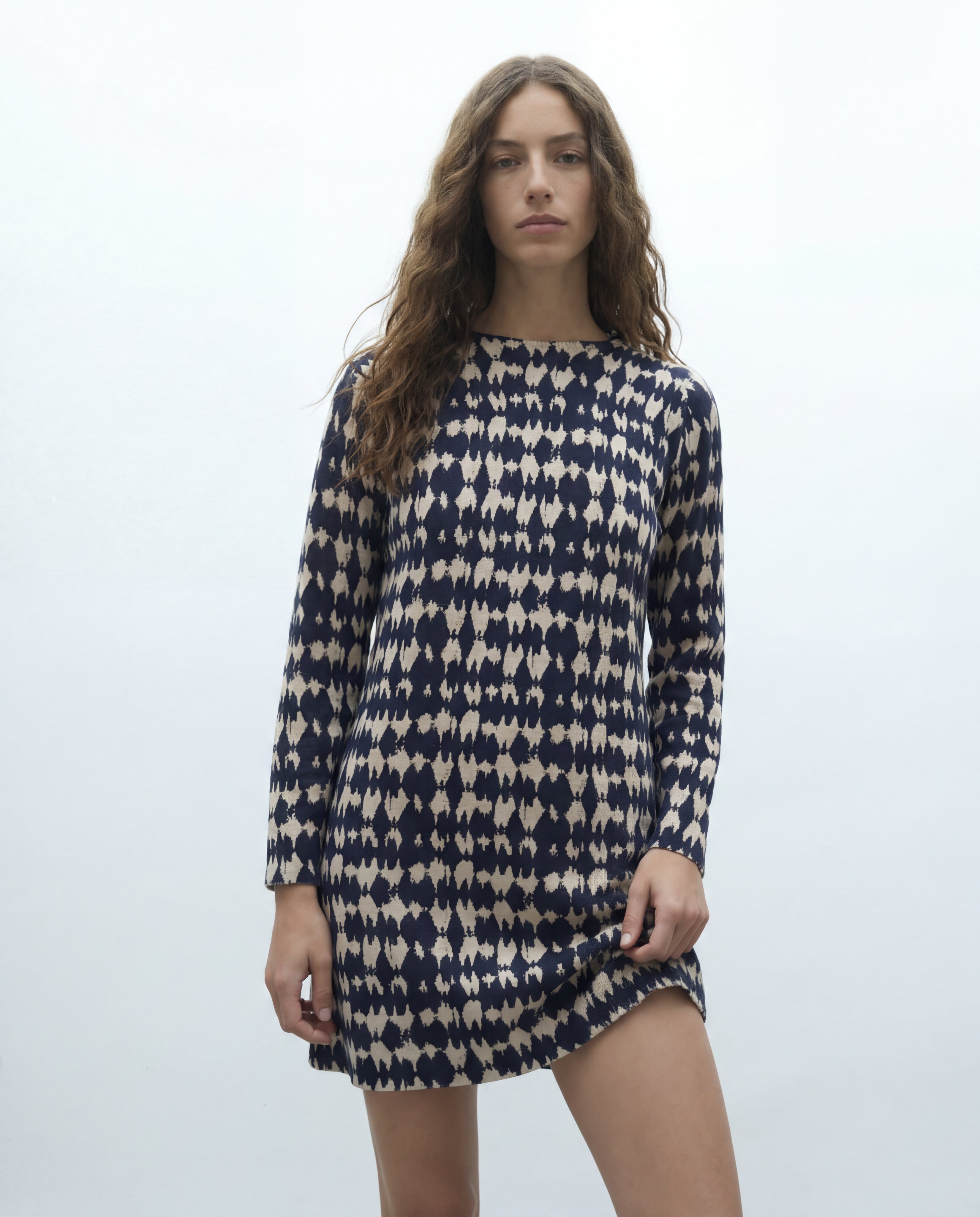 Vestido midi de punto estampado - Andam - Azul Azul-2