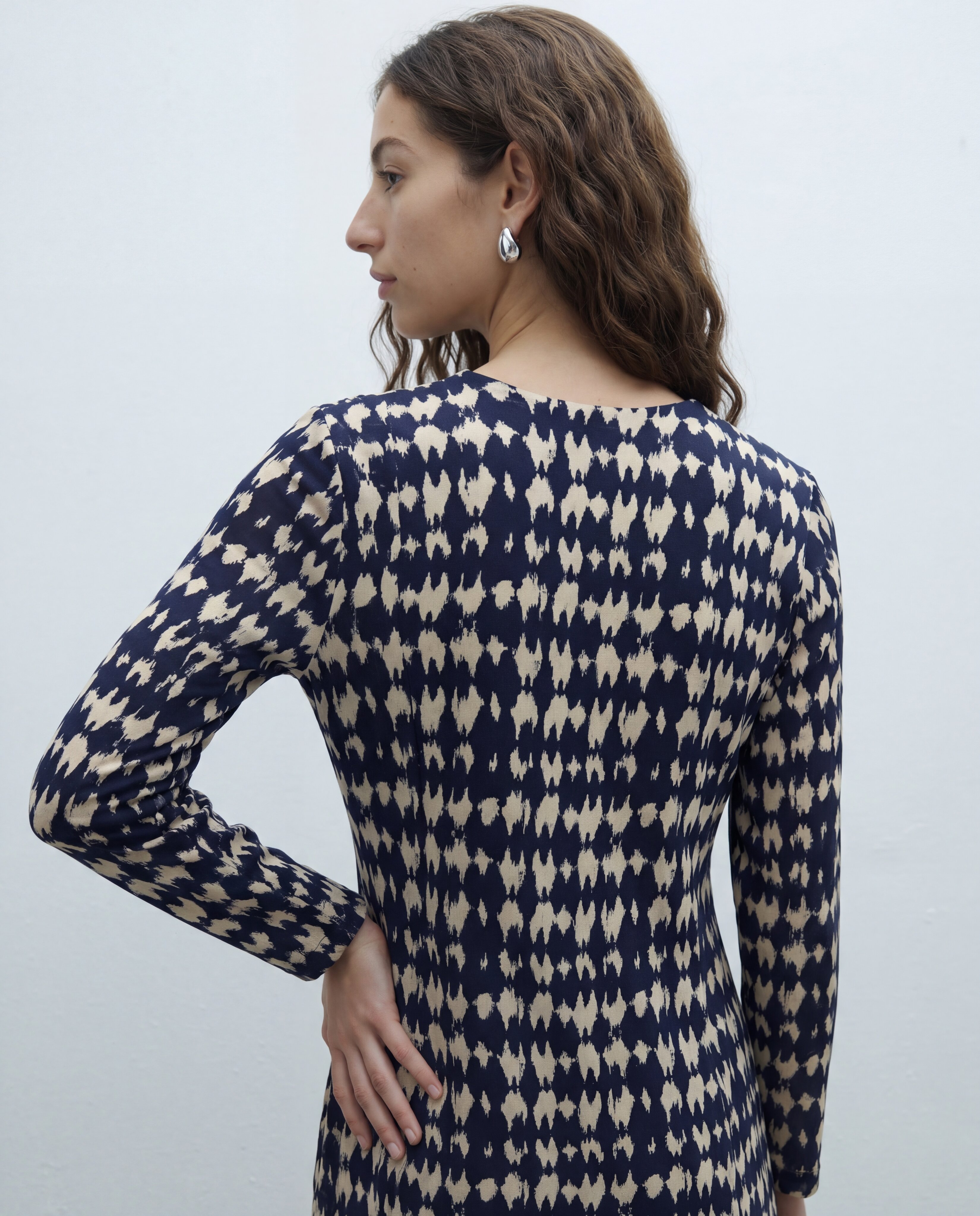Vestido midi de punto estampado - Andam - Azul Azul-3