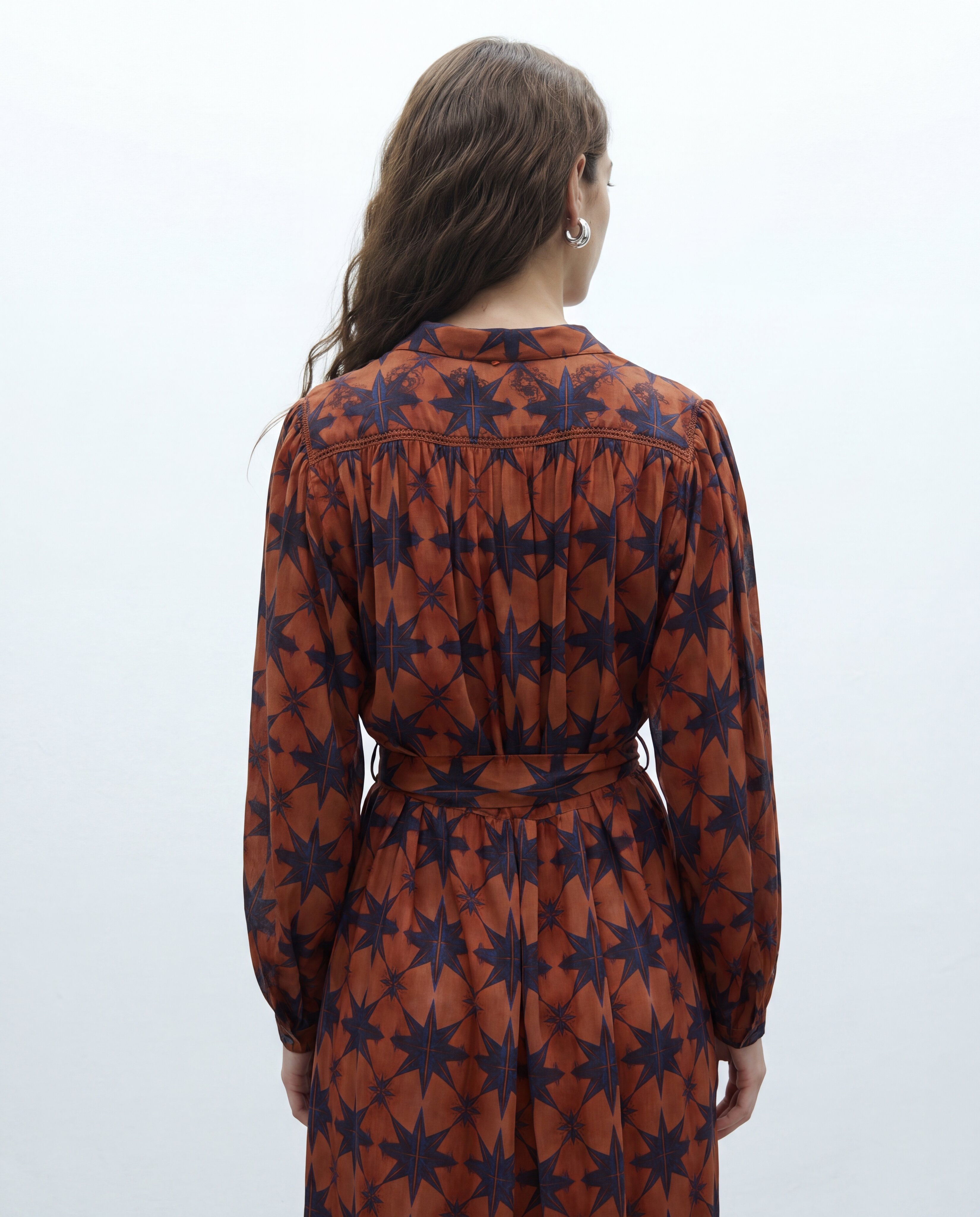 Vestido largo camisero estampado geométrico - Andam - Naranja Naranja-3