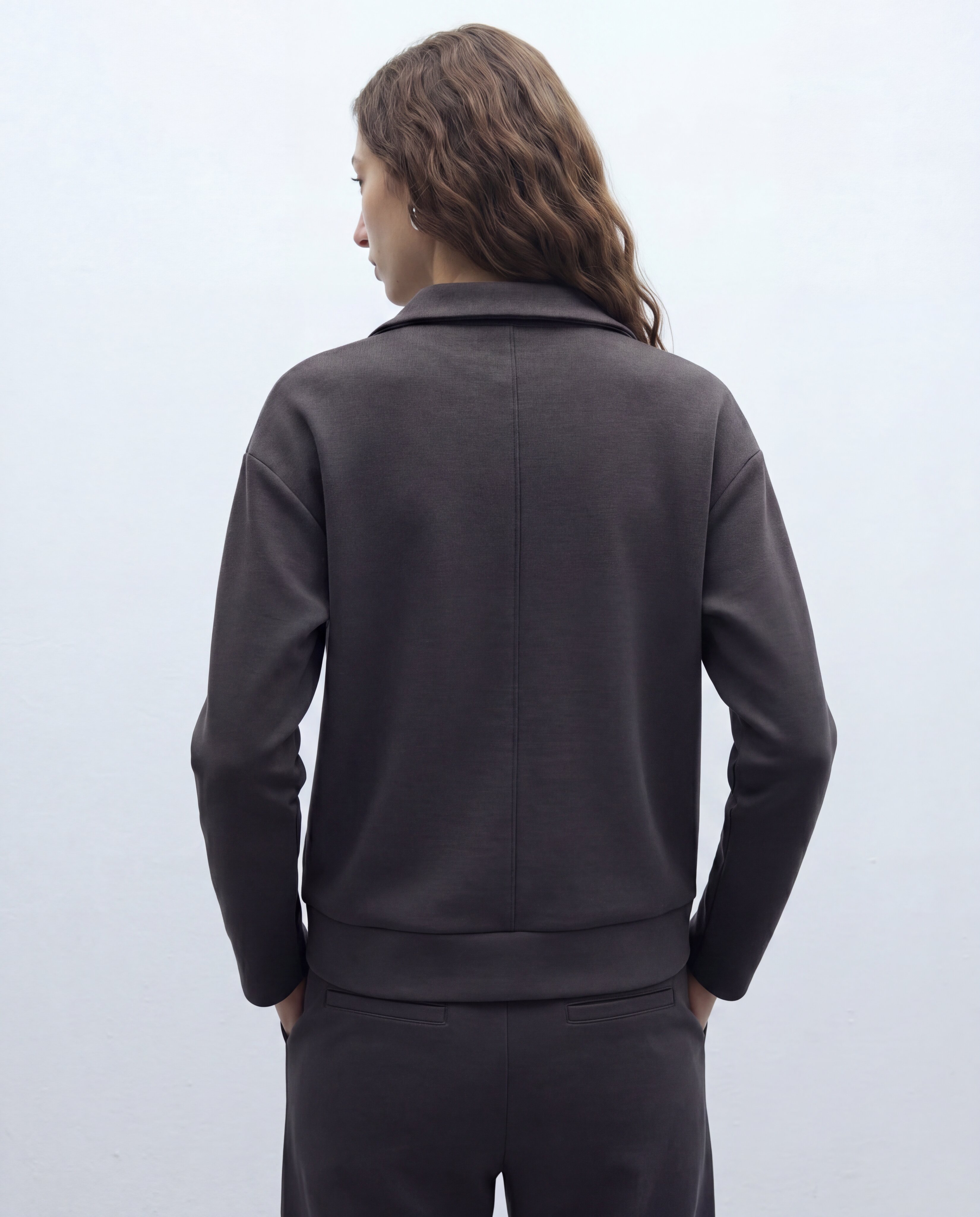 Sudadera de mujer cuello camisero forma pico - Andam - Gris Gris-3