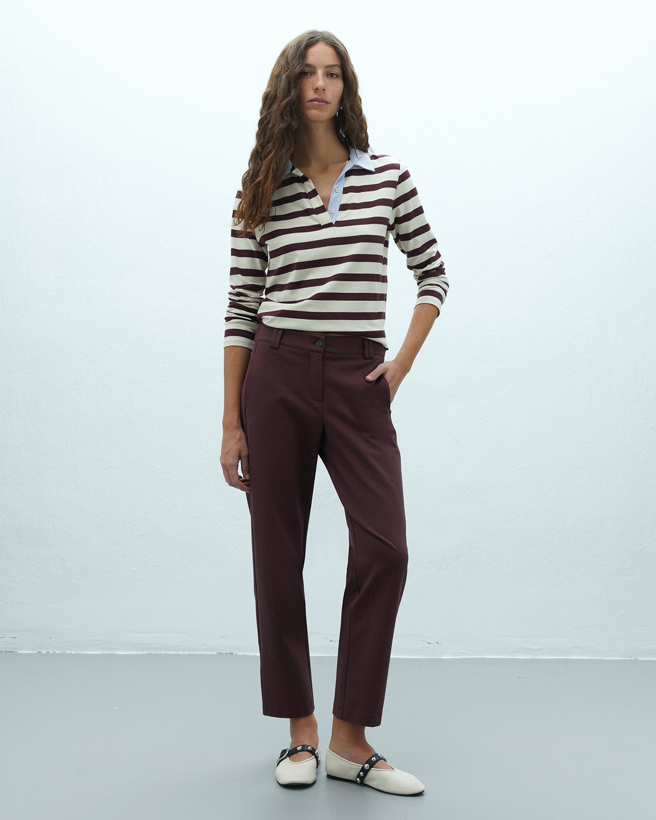 Polo de mujer estampado rayas - Andam - Burdeos Burdeos-1