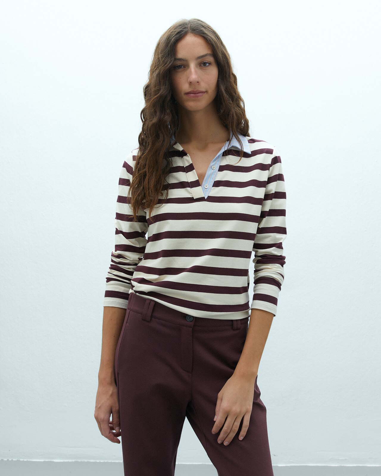 Polo de mujer estampado rayas - Andam - Burdeos Burdeos-2
