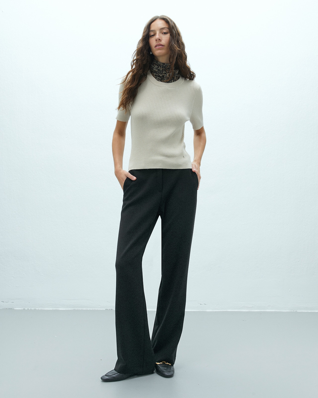 Pantalón recto de mujer cintura elástica - Andam - Marrón Marrón-1