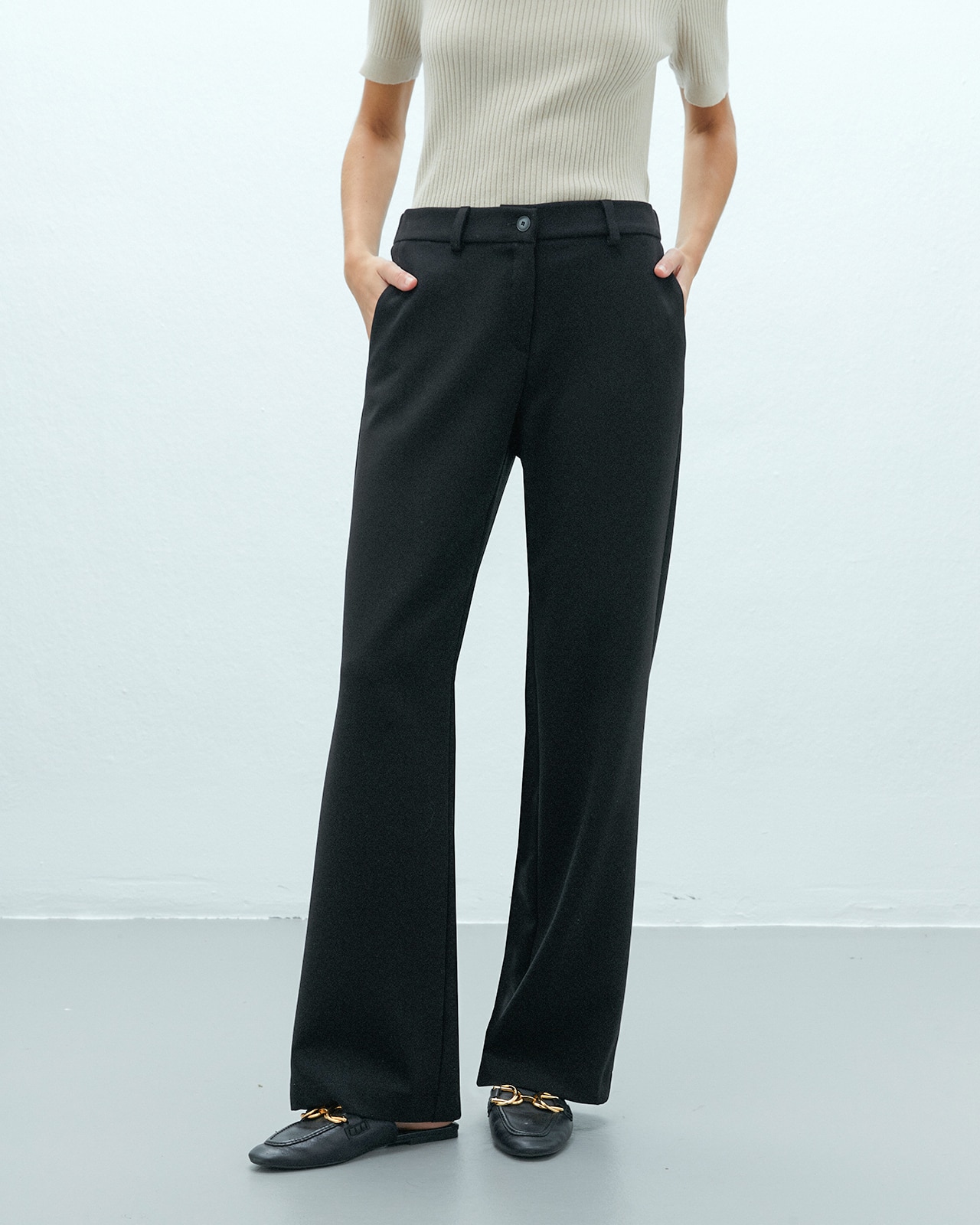Pantalón recto de mujer cintura elástica - Andam - Marrón Marrón-2