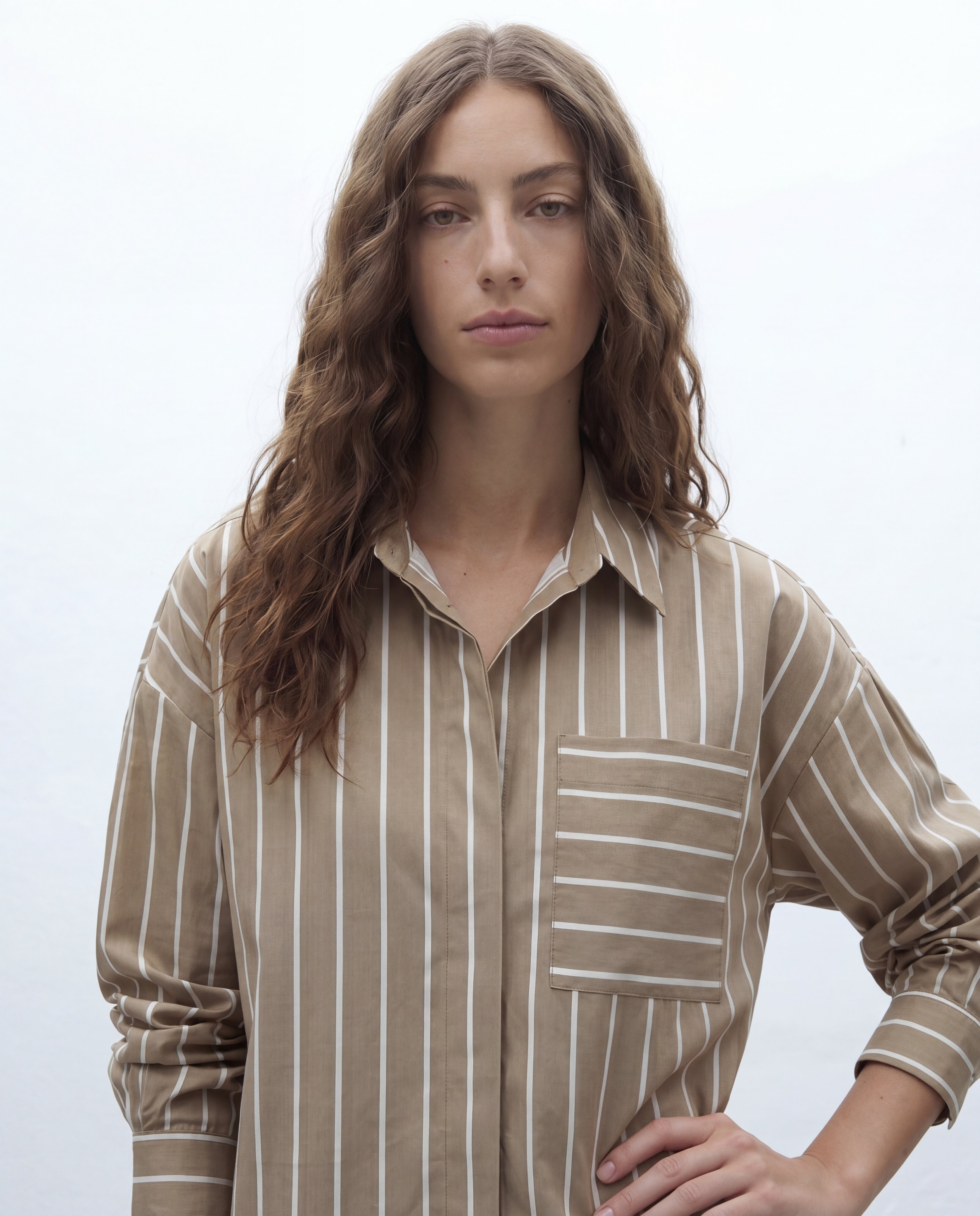 Camisa de mujer estampado rayas cuello camisero - Andam - Verde Verde-4