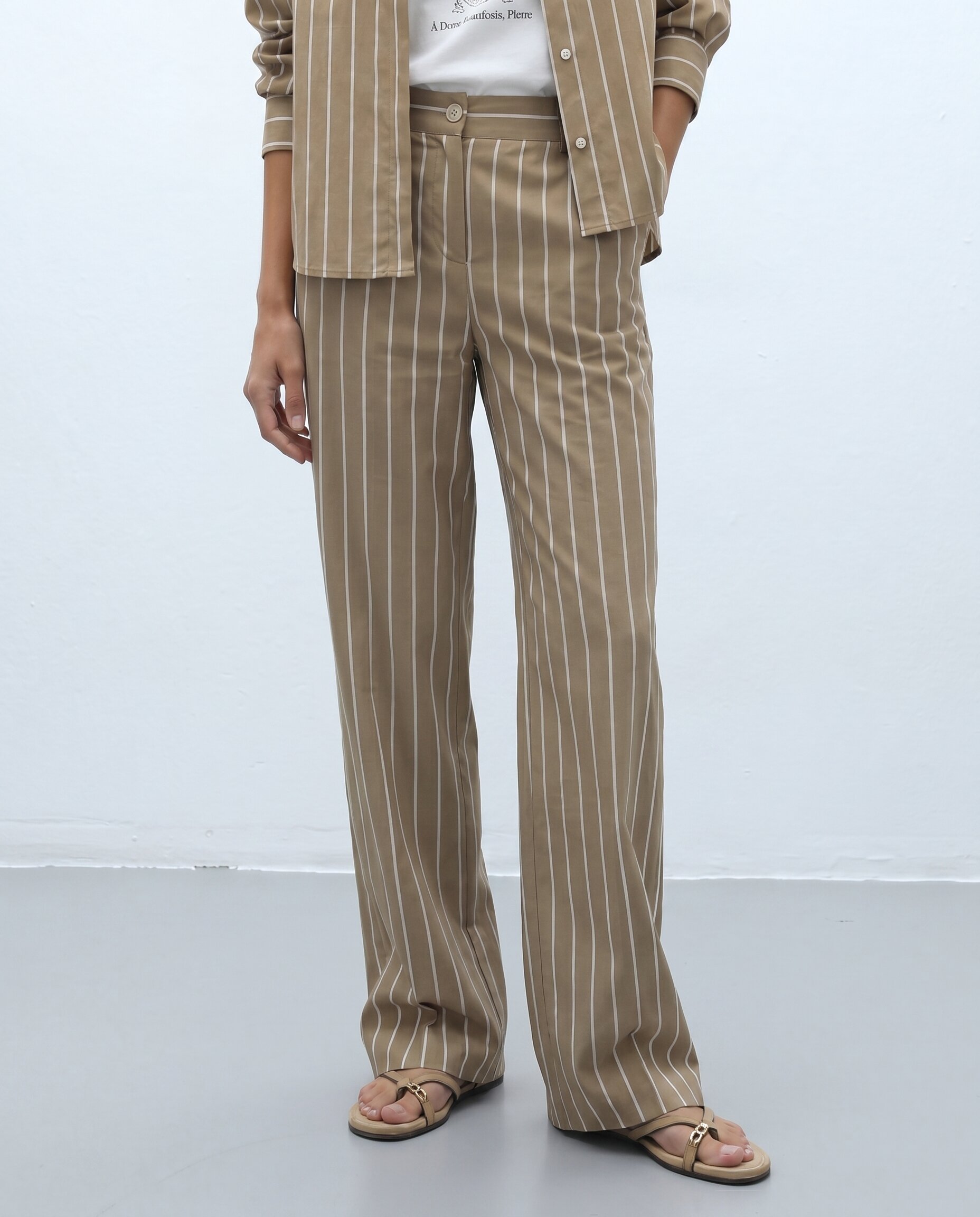 Pantalón recto de mujer estampado rayas - Andam - Verde Verde-2