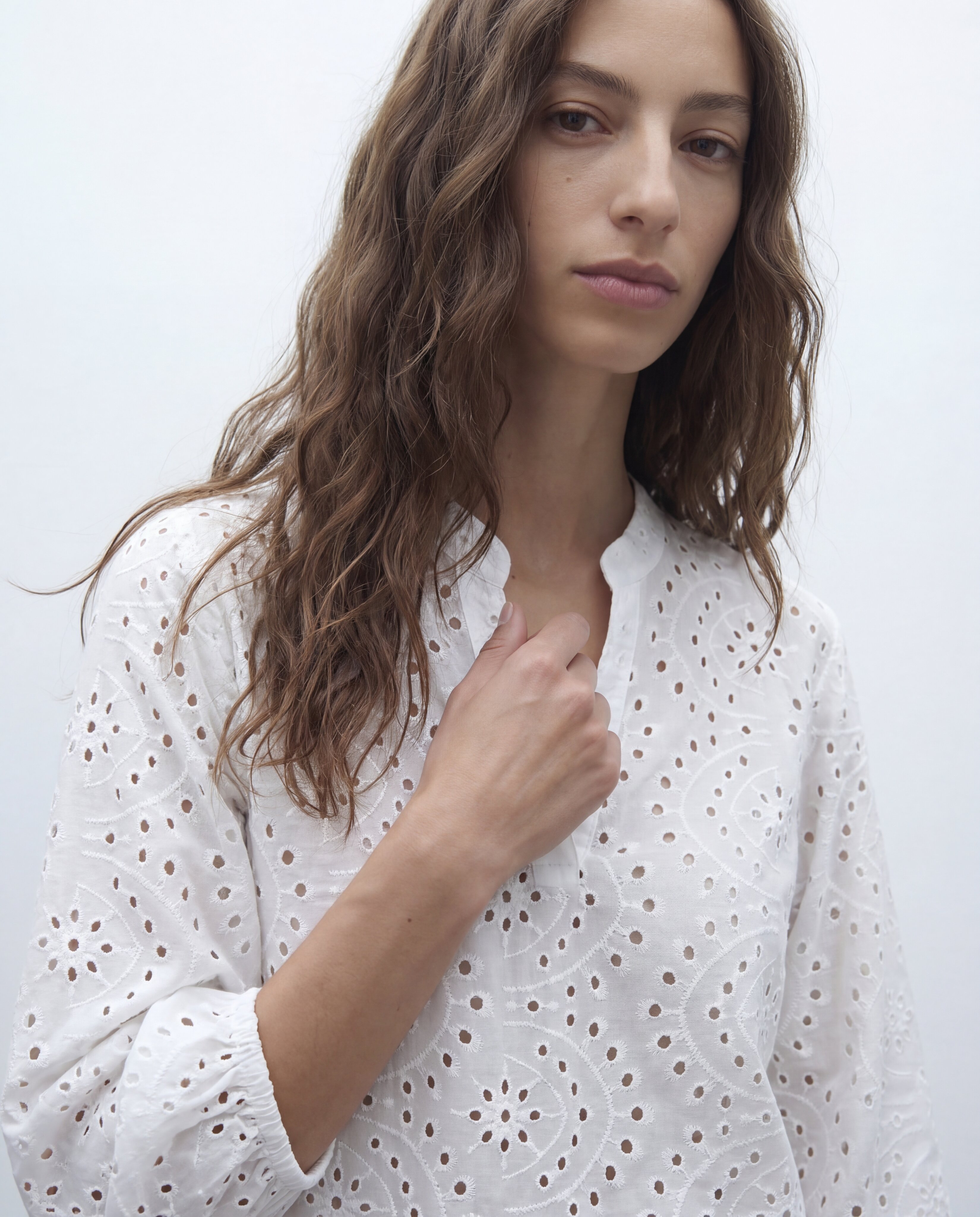 Blusa de mujer bordado suizo manga francesa - Andam - Crudo Crudo-4