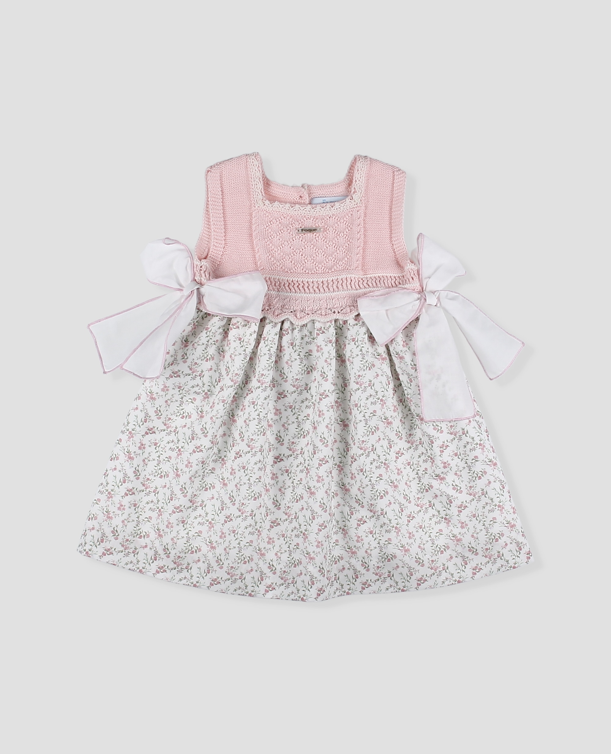 Vestido de bebé niña de punto y tela de algodón - Foque - Rosa / Blanco Rosa / Blanco-3