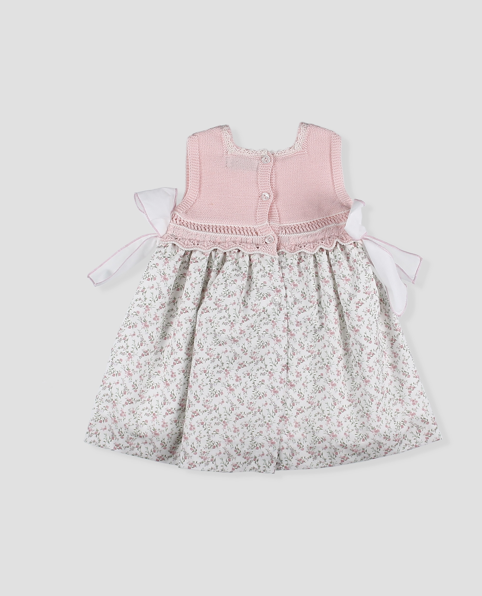 Vestido de bebé niña de punto y tela de algodón - Foque - Rosa / Blanco Rosa / Blanco-2