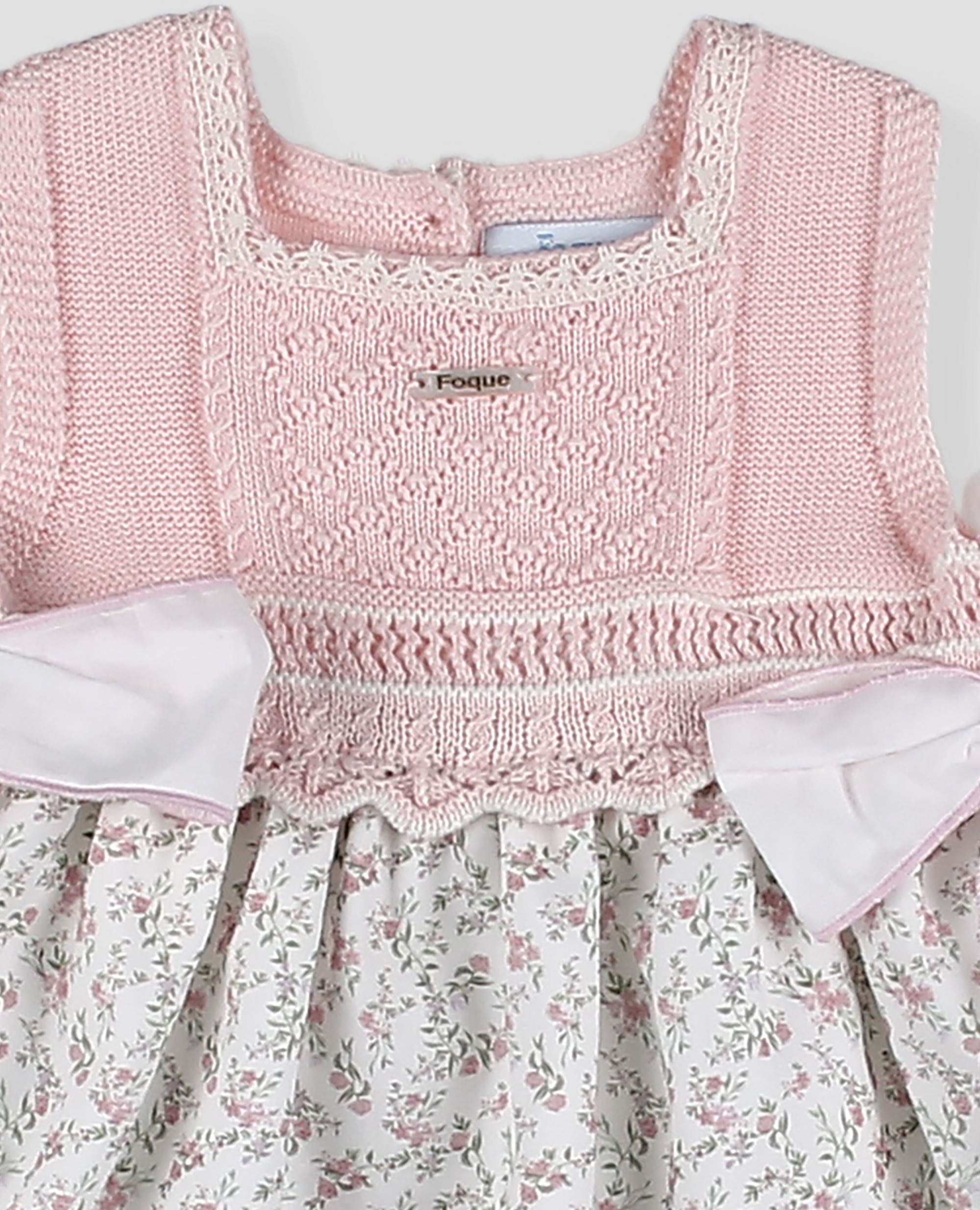 Vestido de bebé niña de punto y tela de algodón - Foque - Rosa / Blanco Rosa / Blanco-4