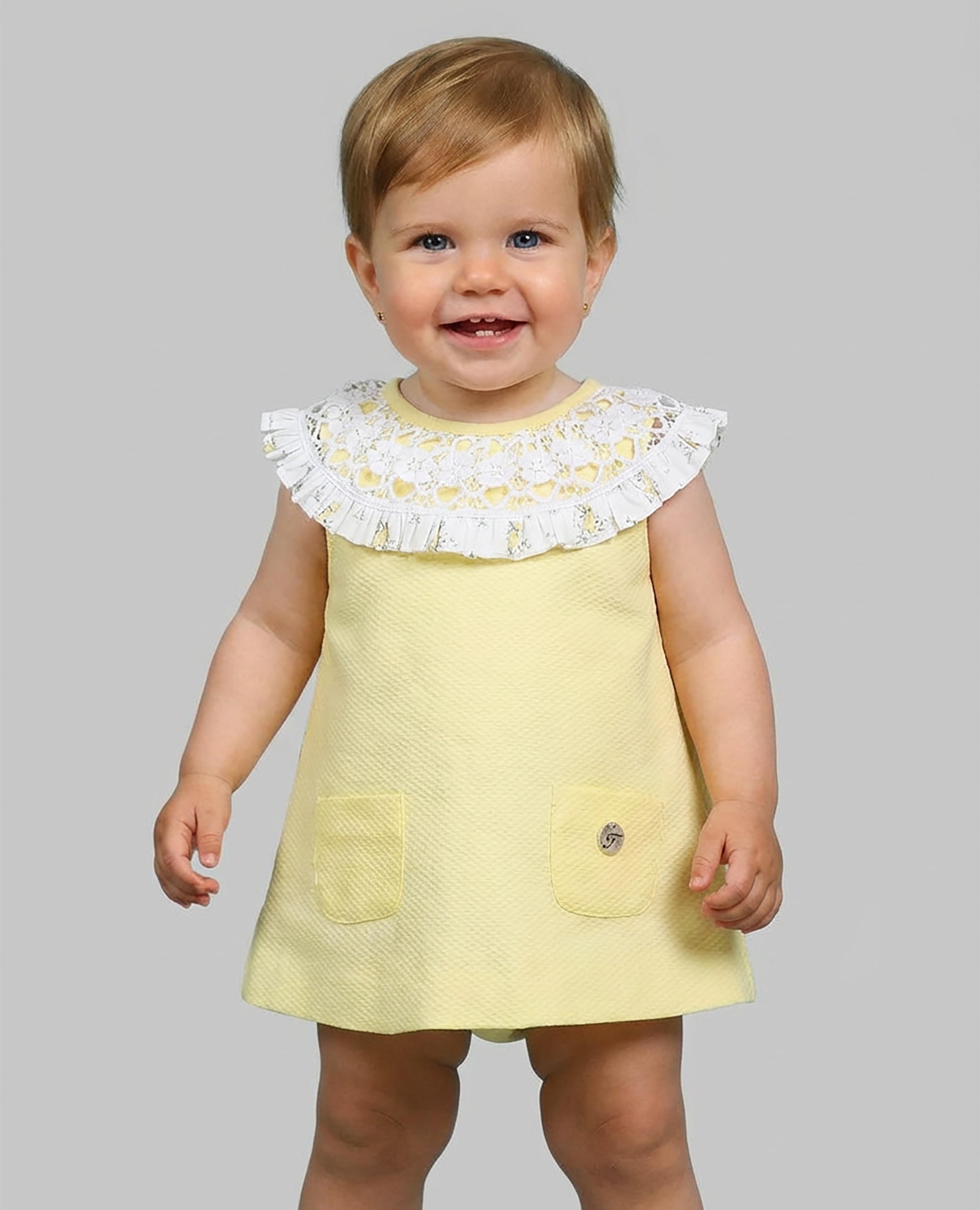 Imagen 0 de Vestido de bebé niña de piqué de algodón Amarillo