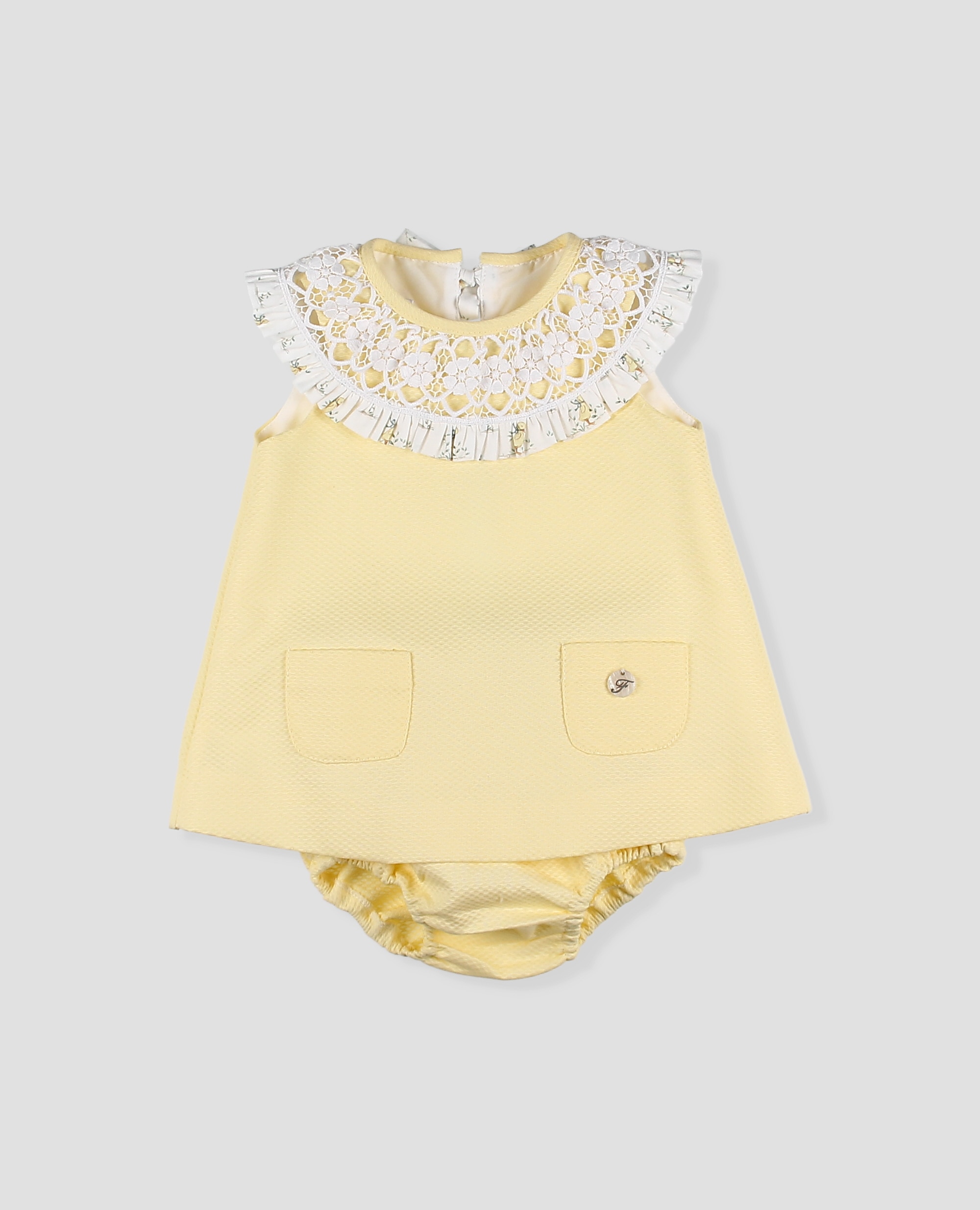 Vestido de bebé niña de piqué de algodón - Foque - Amarillo Amarillo-3