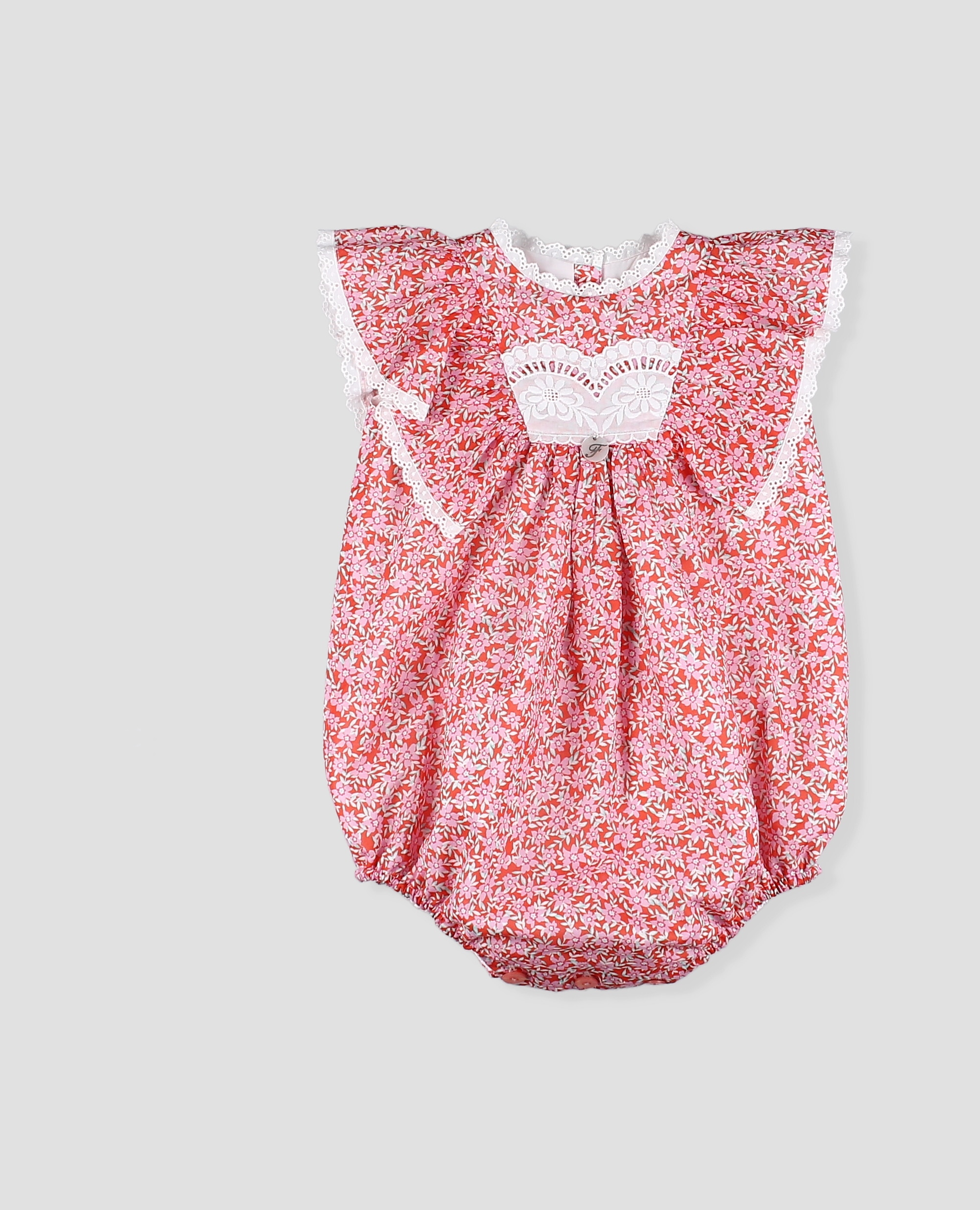 Pelele estampado flores de bebé niña de algodón con tira bordada - Foque - Rojo / Blanco Rojo / Blanco-3
