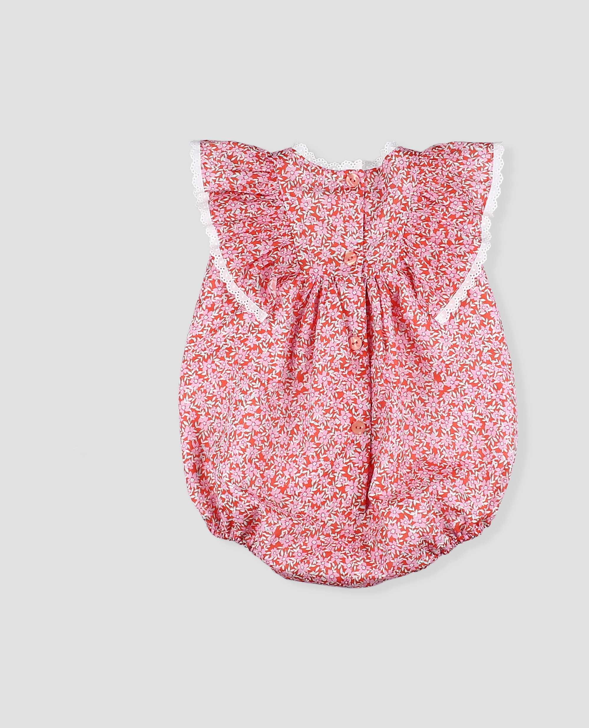 Pelele estampado flores de bebé niña de algodón con tira bordada - Foque - Rojo / Blanco Rojo / Blanco-2