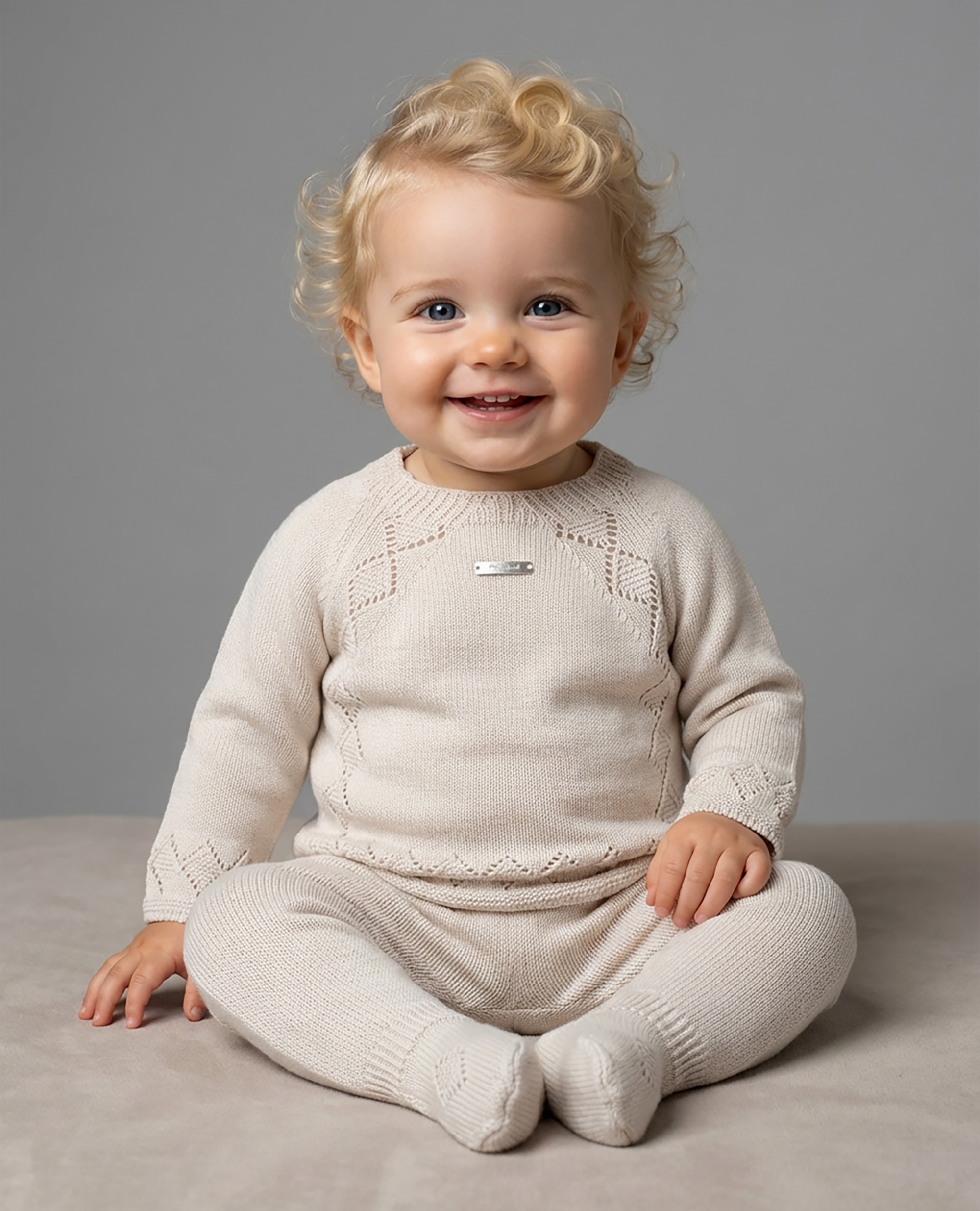 Conjunto jubon polaina bebé unisex de algodón - Foque - Crudo Crudo-1