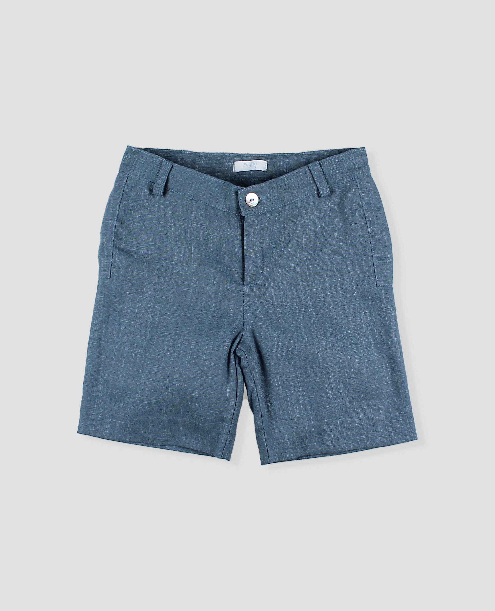 Pantalones cortos de niño de lino con bolsillos - Foque - Azul denim Azul denim-3