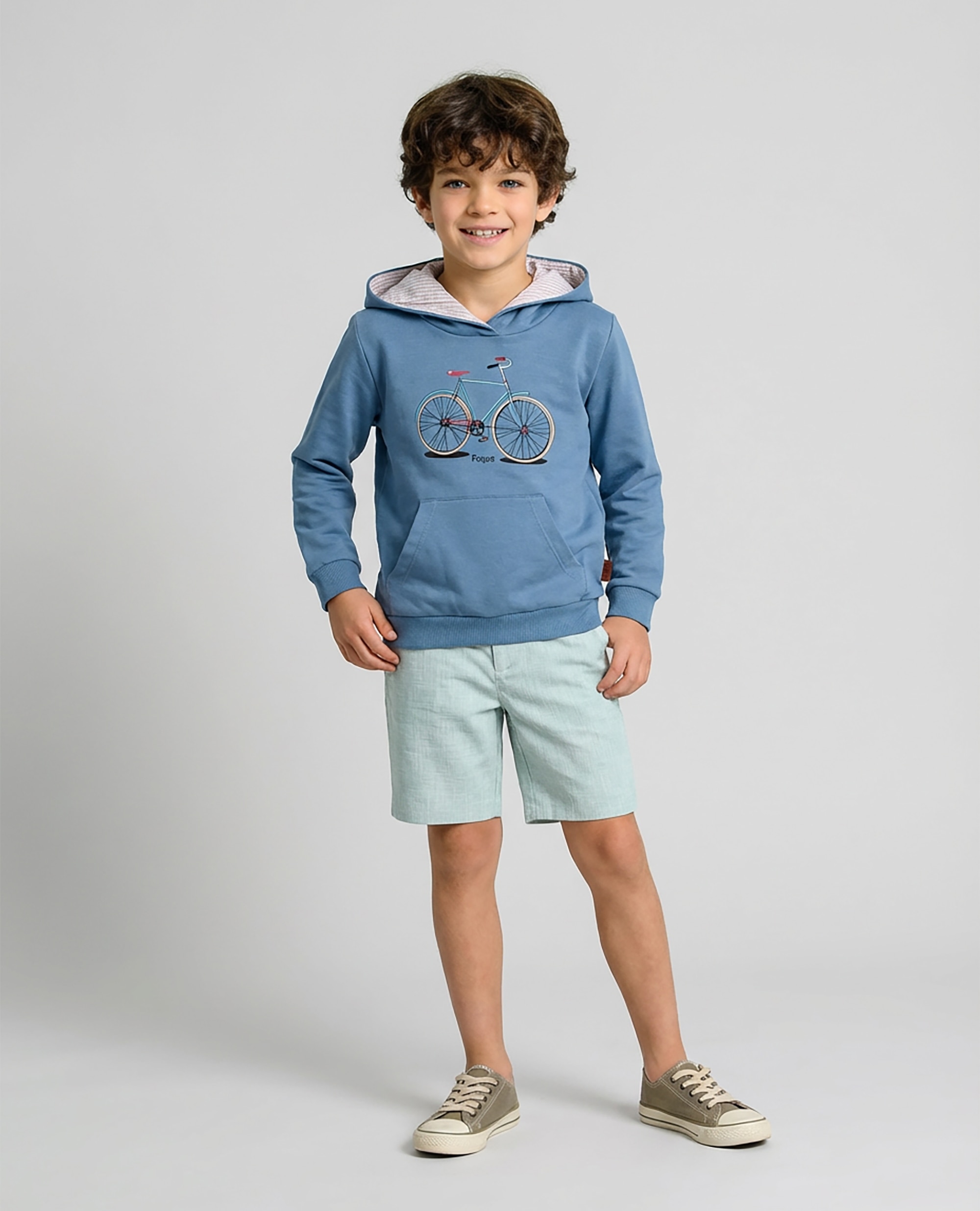 Imagen 0 de Pantalones cortos de niño de lino con bolsillos Verde Agua