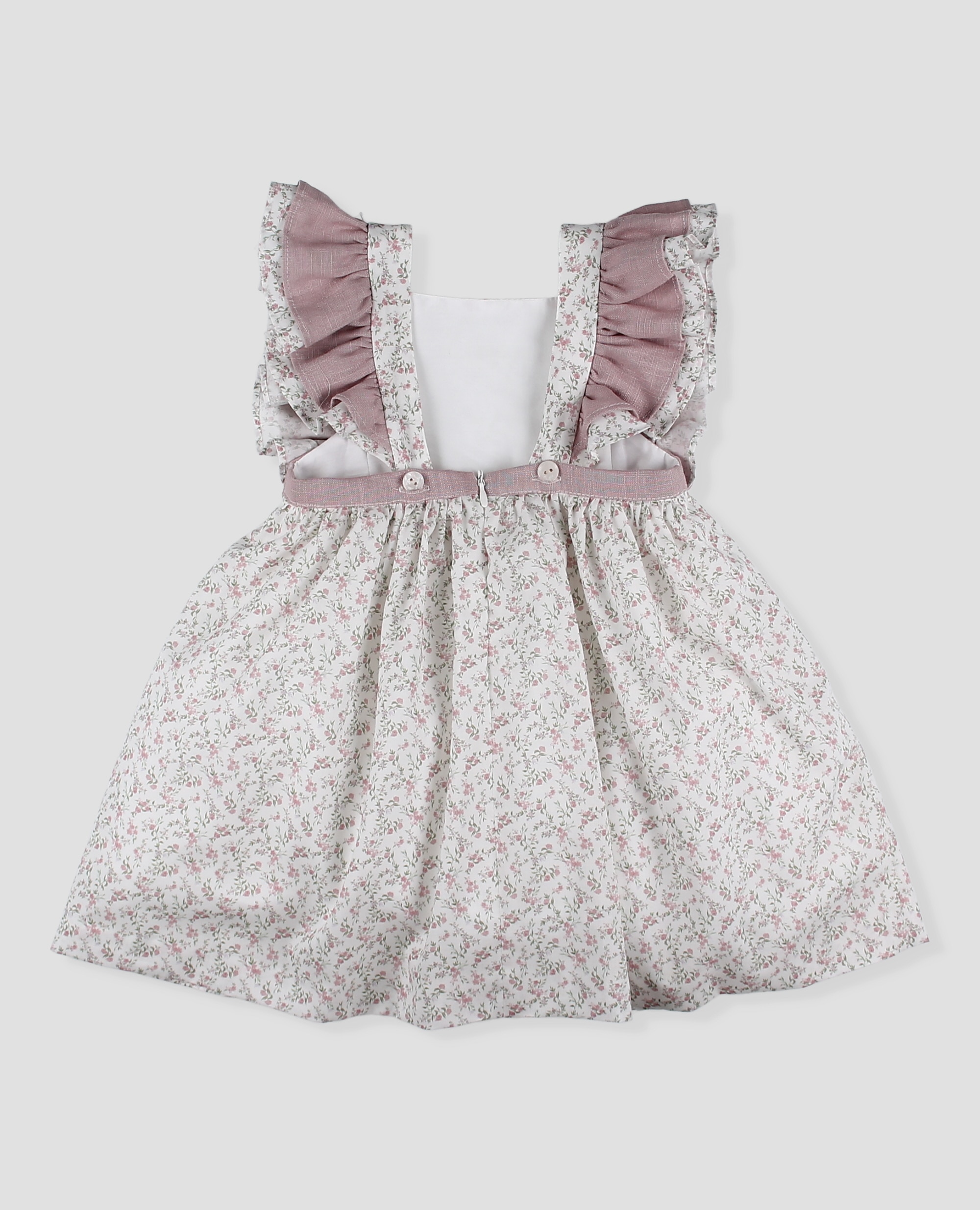 Vestido de bebé niña de algodón manga farol - Foque - Blanco / Rosa Blanco / Rosa-2