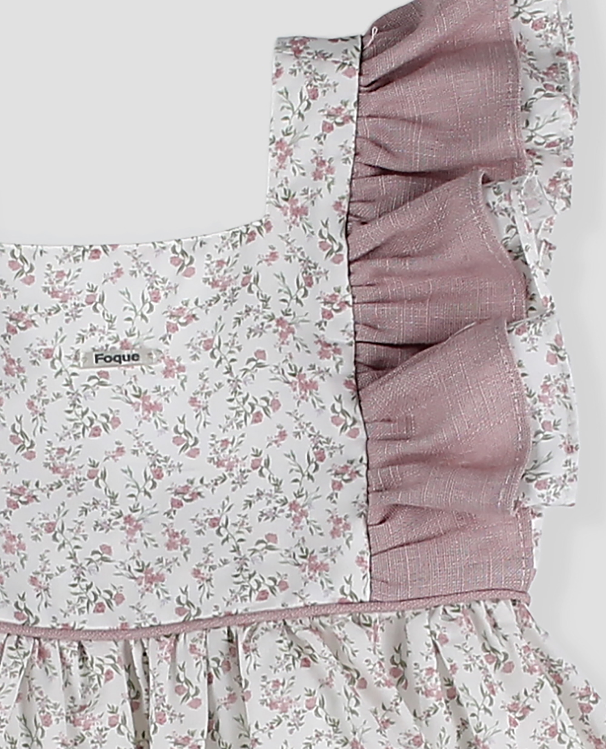 Vestido de bebé niña de algodón manga farol - Foque - Blanco / Rosa Blanco / Rosa-4
