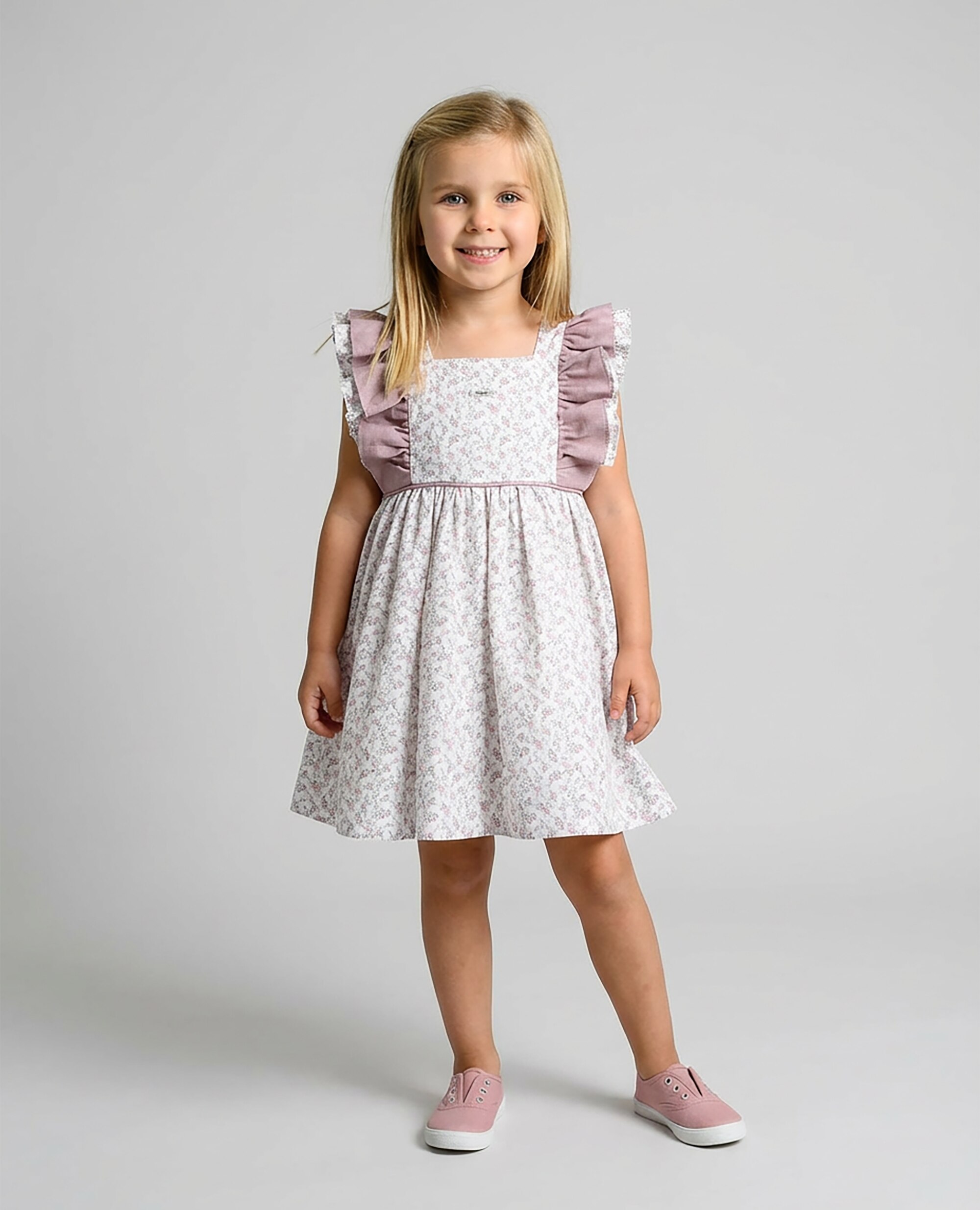 Imagen 0 de Vestido de bebé niña de algodón manga farol Blanco / Rosa