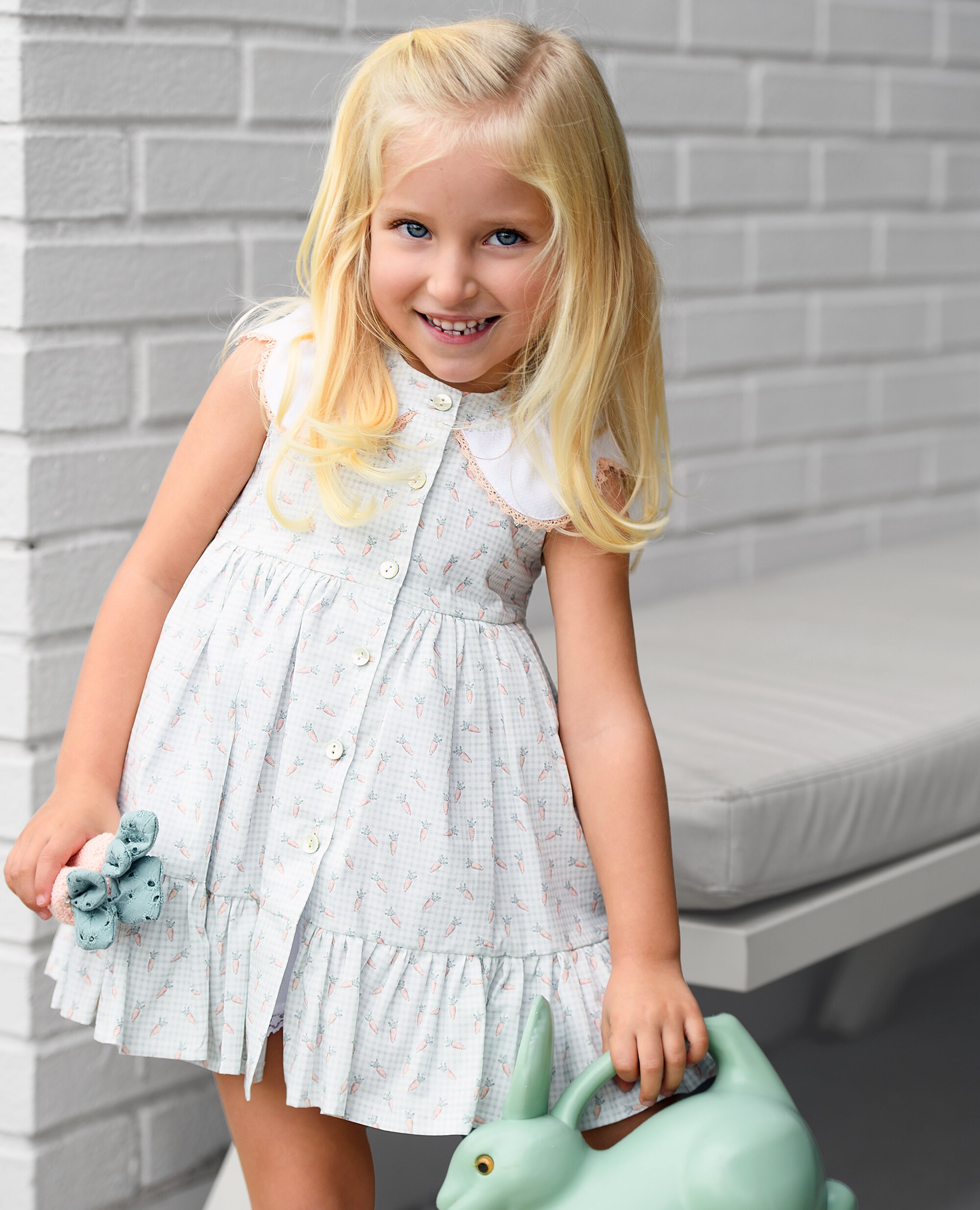 Imagen 0 de Vestido estampado de bebé niña con cuello ondas de algodón Azul claro