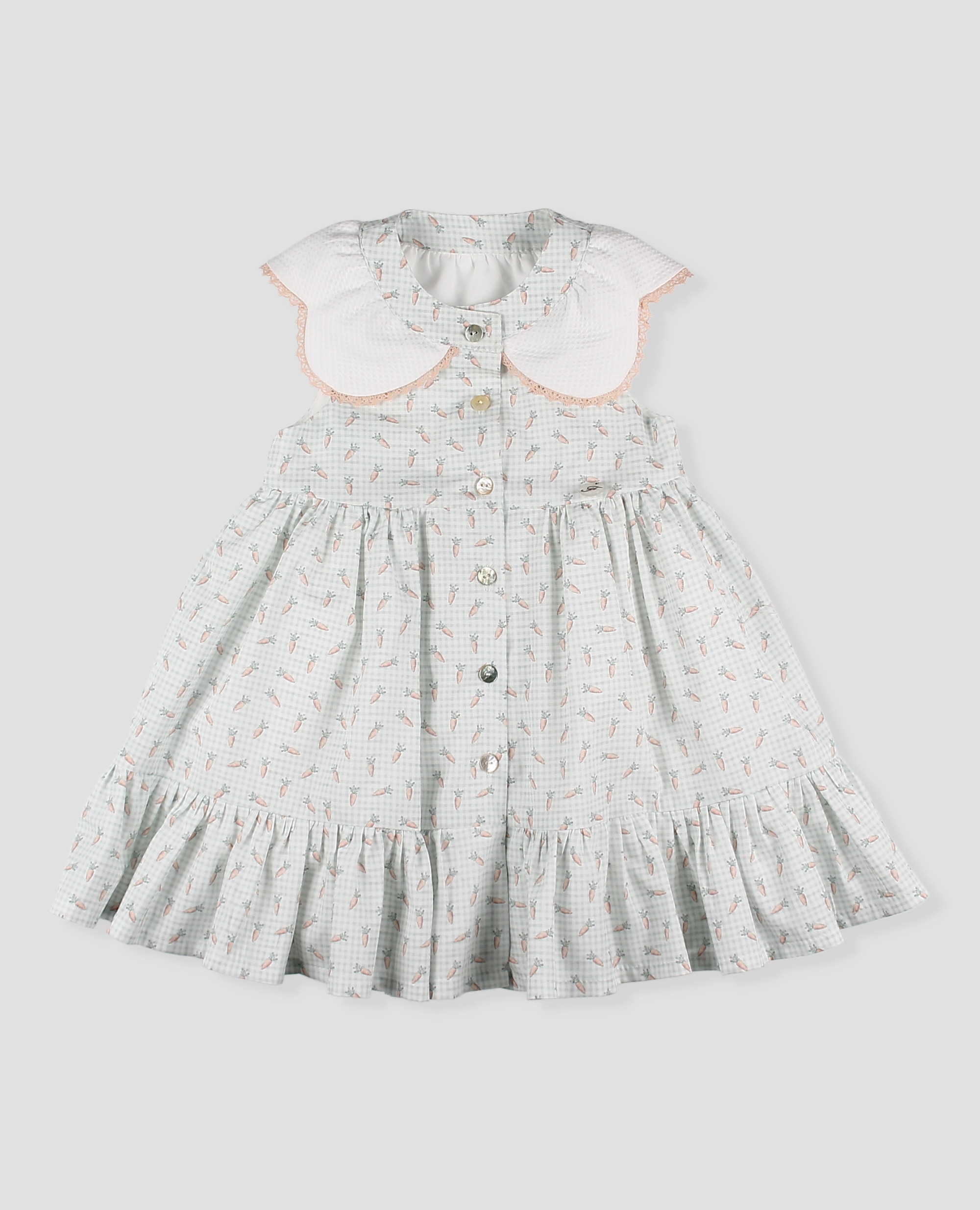 Vestido estampado de bebé niña con cuello ondas de algodón - Foque - Azul claro Azul claro-3