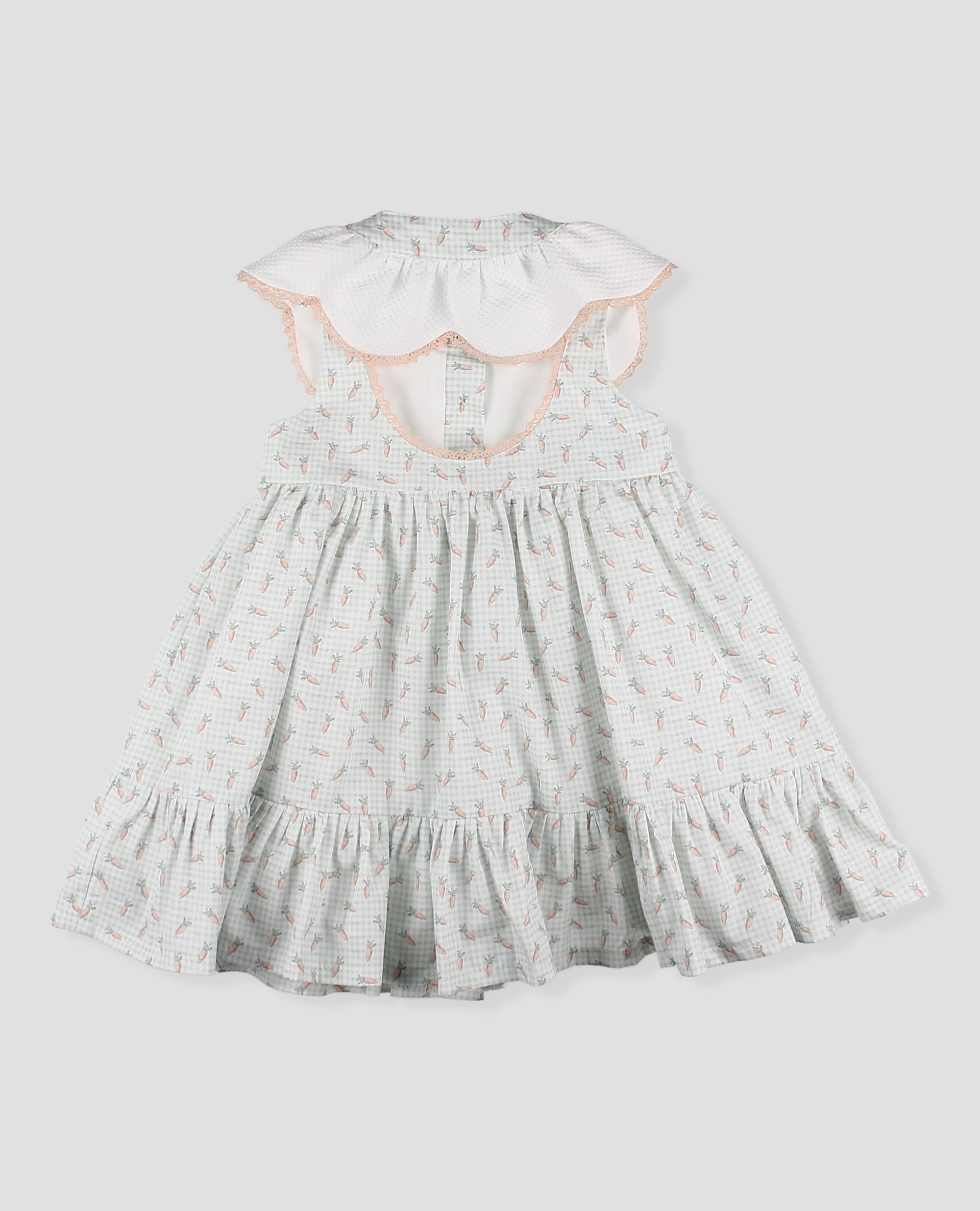 Vestido estampado de bebé niña con cuello ondas de algodón - Foque - Azul claro Azul claro-2