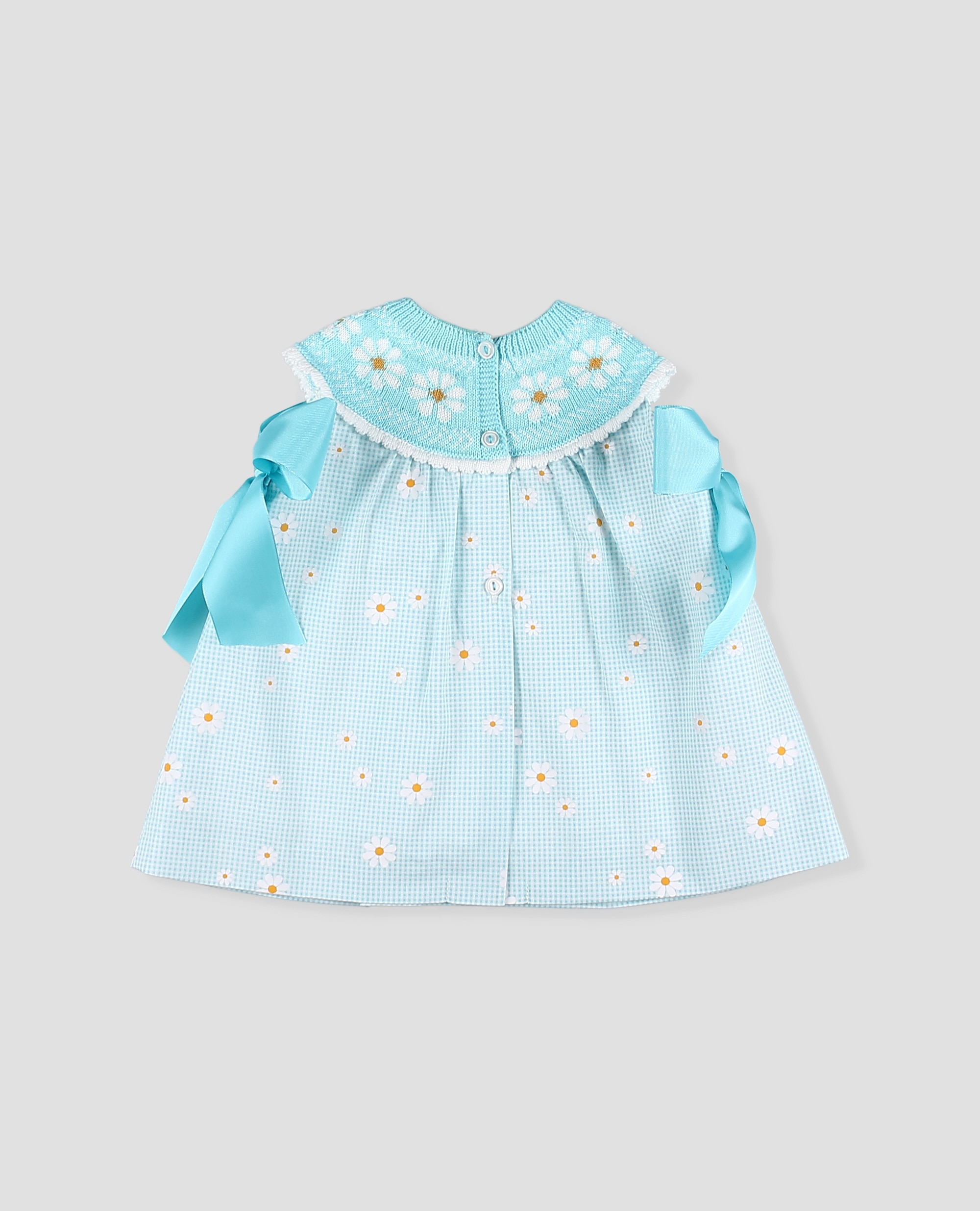 Vestido estampado margaritas de bebé niña de algodón con capacete de punto - Foque - Blanco / Turquesa Blanco / Turquesa-2
