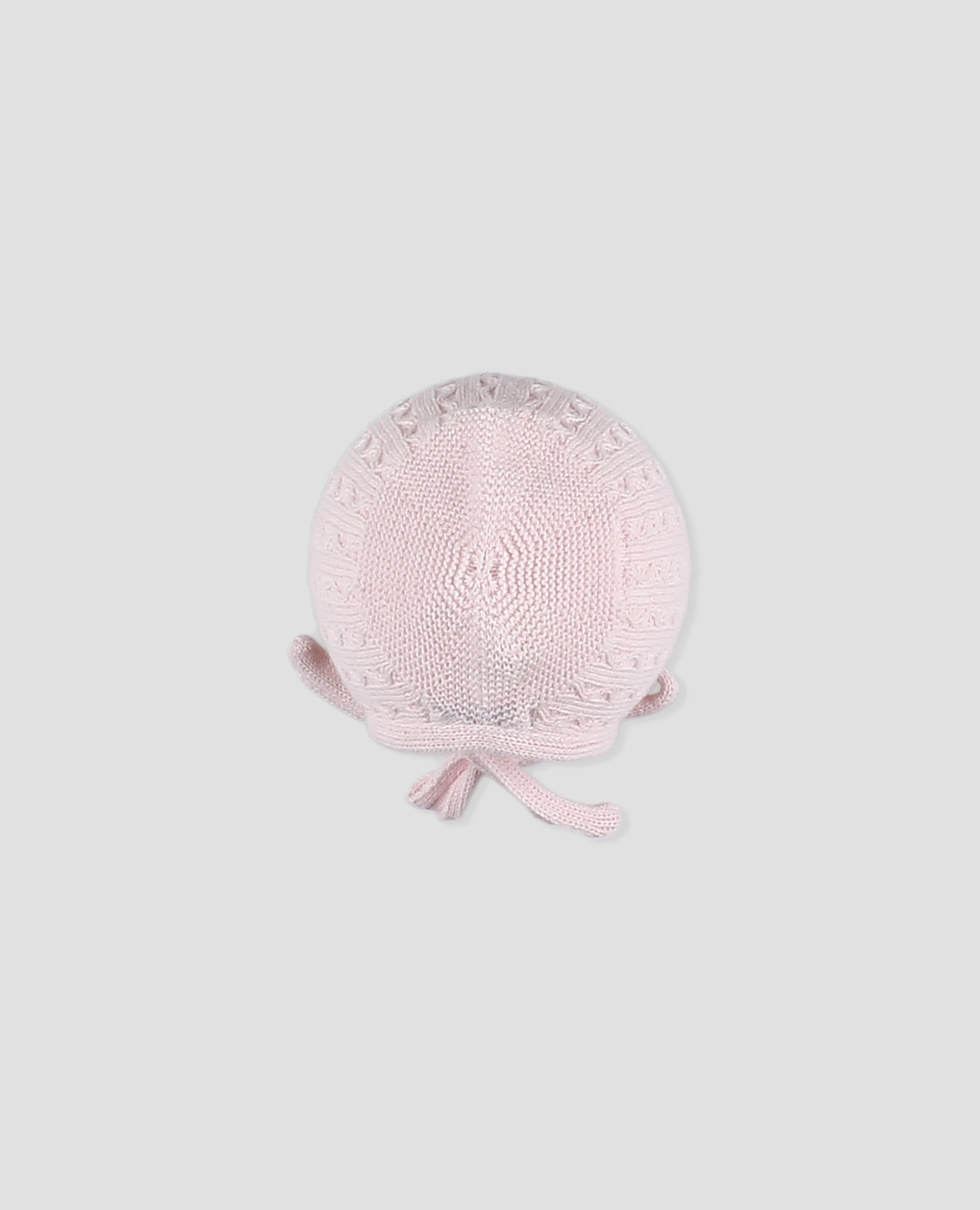 Capota de punto, bebé niña con grecas y lazada de punto. - Foque - Rosa pastel Rosa pastel-3