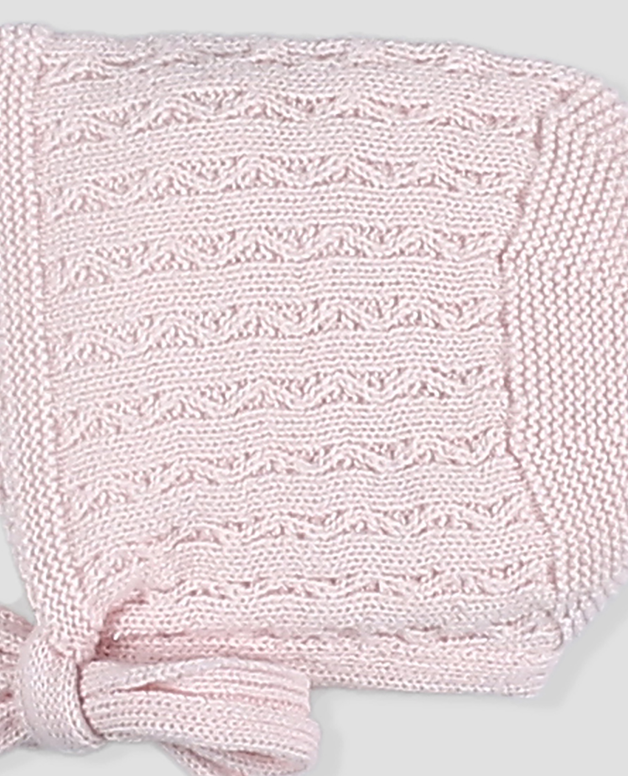 Capota de punto, bebé niña con grecas y lazada de punto. - Foque - Rosa pastel Rosa pastel-2
