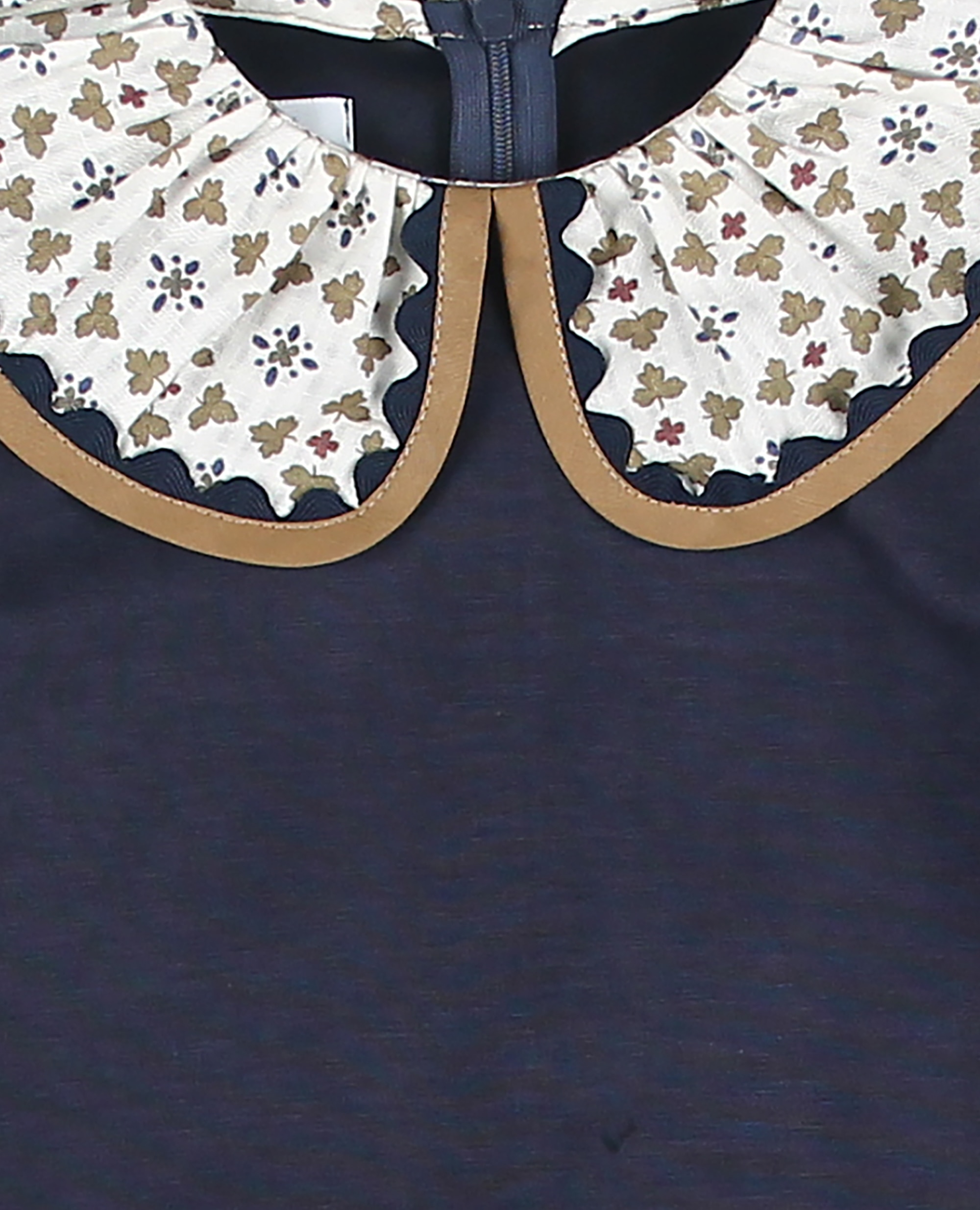 Imagen 4 de Vestido niña liso con manga larga y cuello floral a contraste - Foque - Azul marino Azul marino