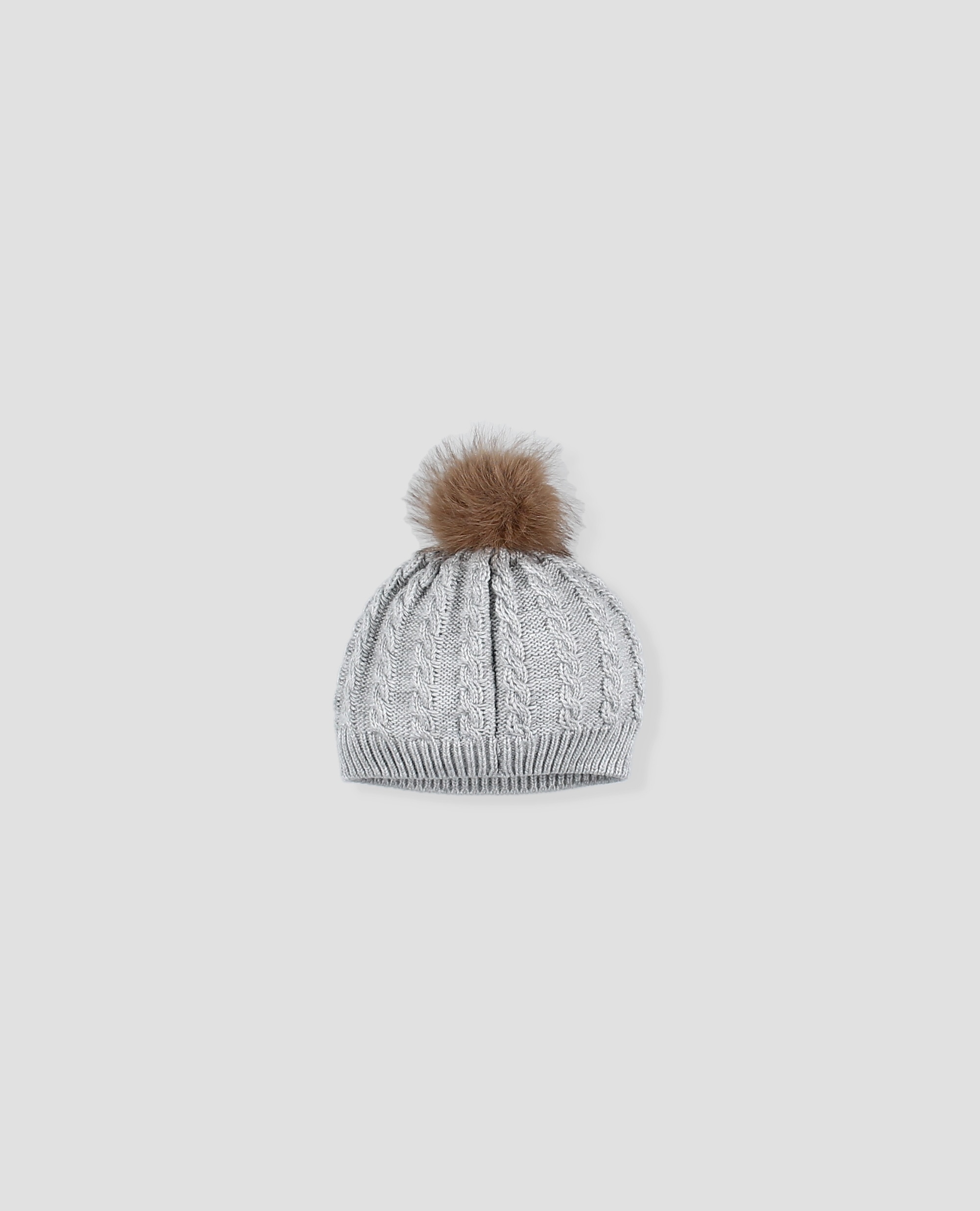 Gorro de punto en ochos para bebé con pompón de pelo - Foque - Gris claro Gris claro-3