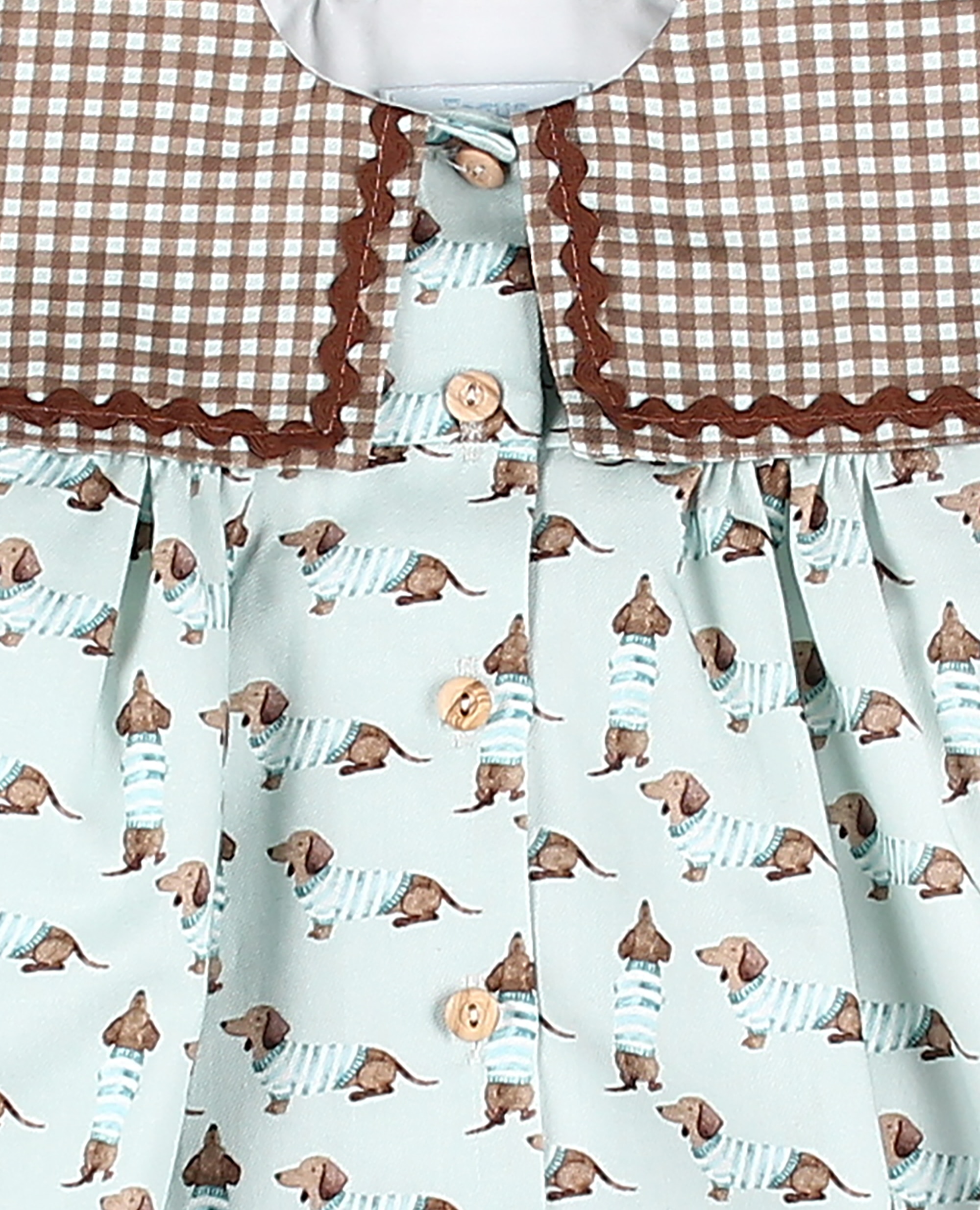 Imagen 4 de Vestido tela bebé niña en estampado perritos con braguita vichy a contraste - Foque - Castaño claro Castaño claro