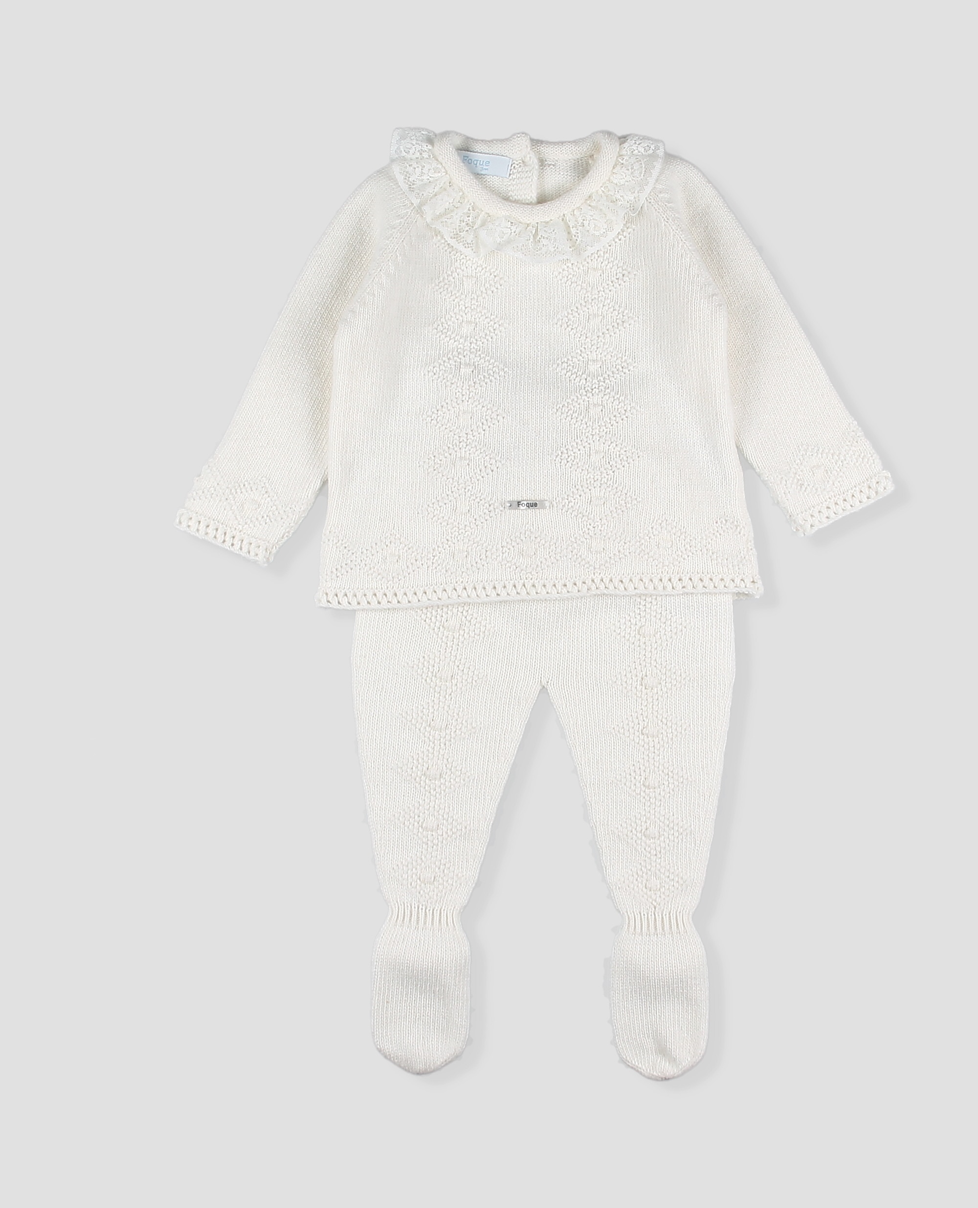 Conjunto primera puesta bebé niña punto jubon y polaina - Foque - Crudo Crudo-1