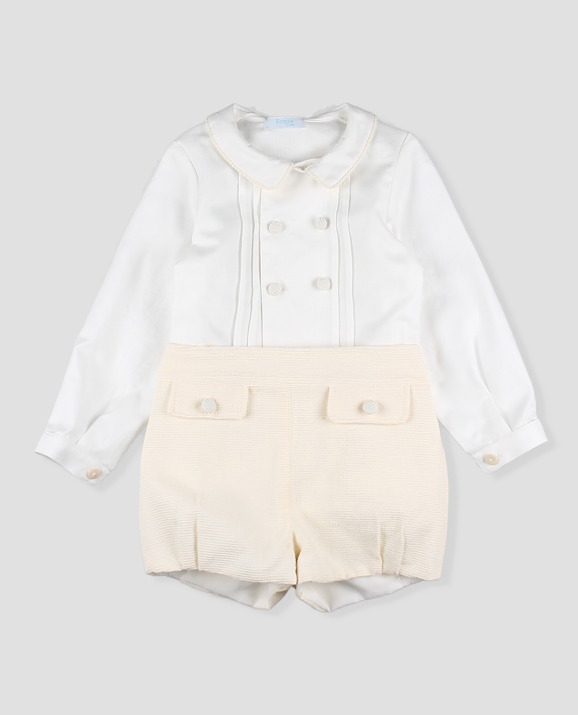 Imagen 0 de Conjunto  bebé noño ceremonia de blusa y pantalon corto Crudo