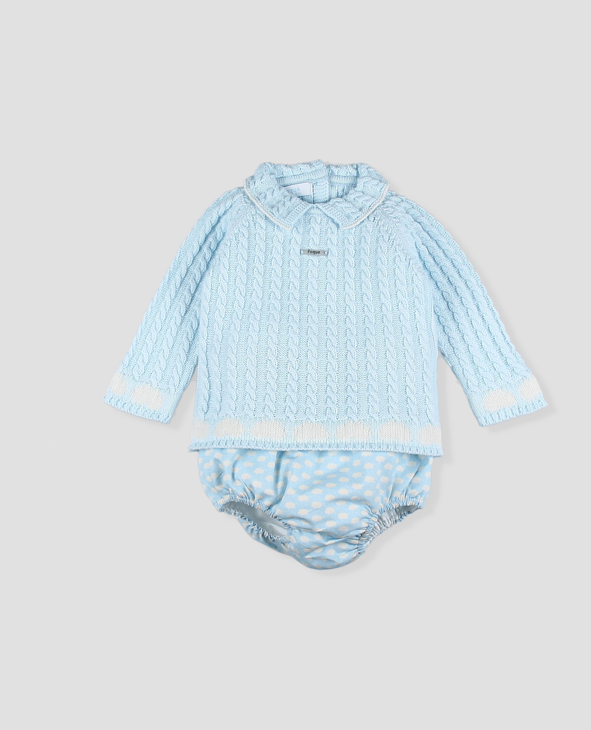 Conjunto punto bebé niño de jubón ochos y braguita - Foque - Azul celeste Azul celeste-1