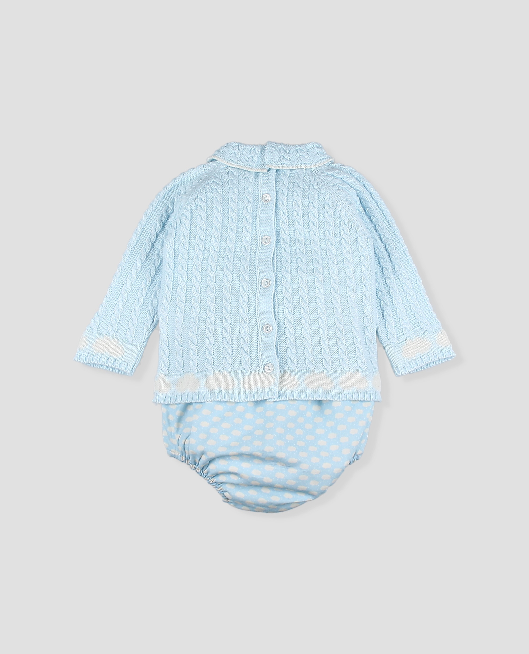 Conjunto punto bebé niño de jubón ochos y braguita - Foque - Azul celeste Azul celeste-3
