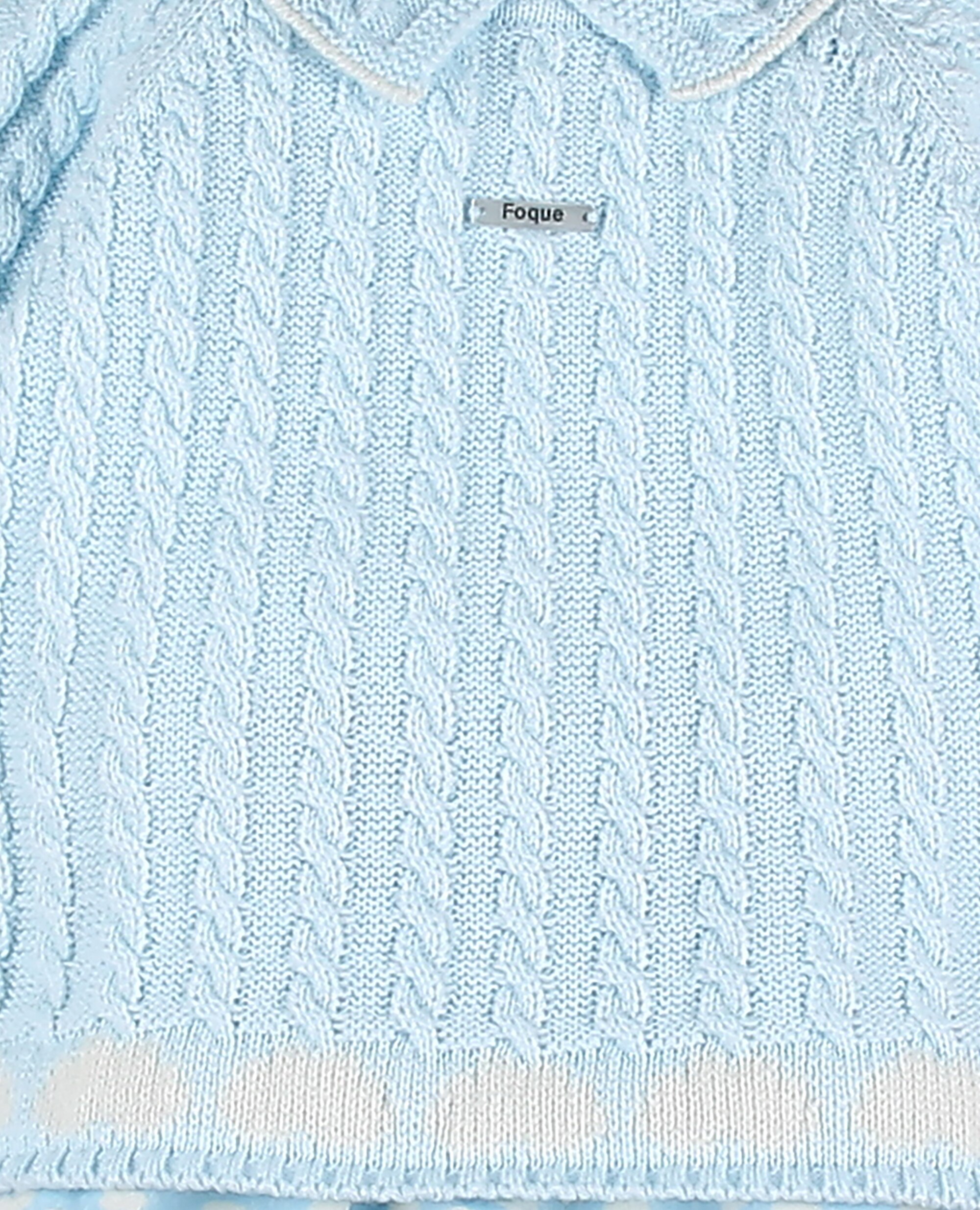 Conjunto punto bebé niño de jubón ochos y braguita - Foque - Azul celeste Azul celeste-2