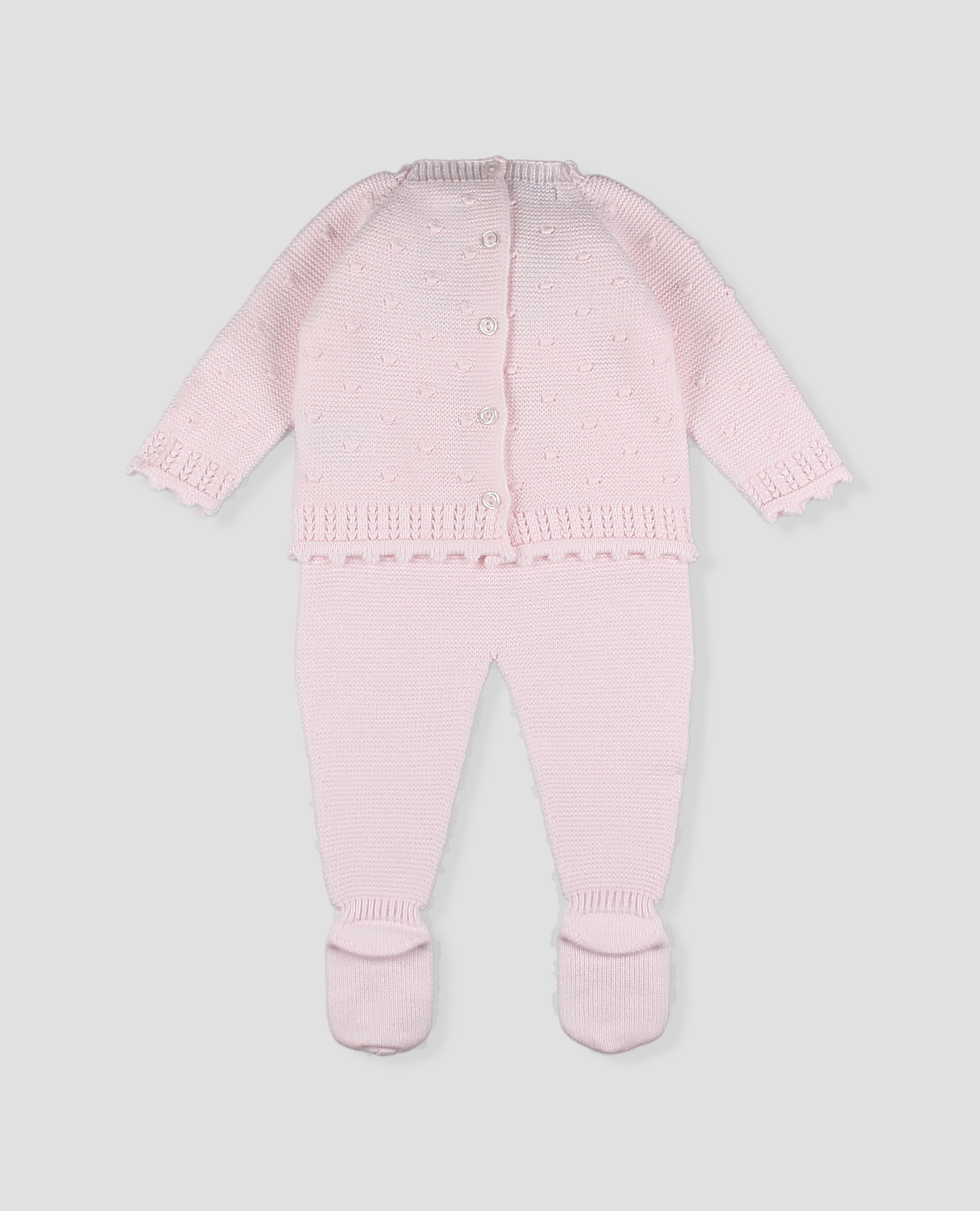 Conjunto primera puesta bebé niño en punto calado de jubón y polaina - Foque - Rosa claro Rosa claro-3
